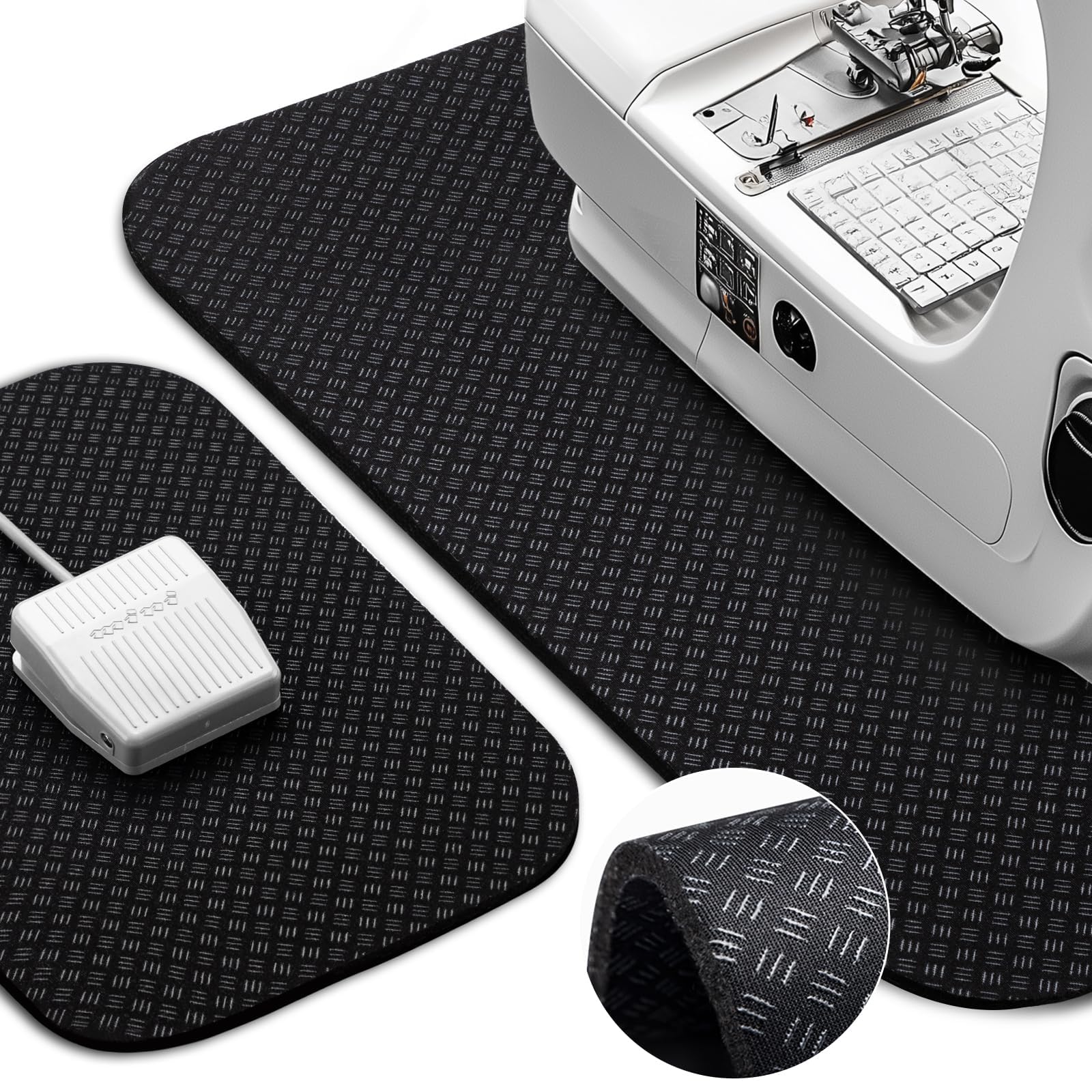 Sewing Machine Muffling Mat Set, 2 Sizes Double-Sided Non-Slip Pad, Vibration Damping Mat for Quilting Embroidery, 20x14 and 14x9 Inch Black Sewing Machine Accessories