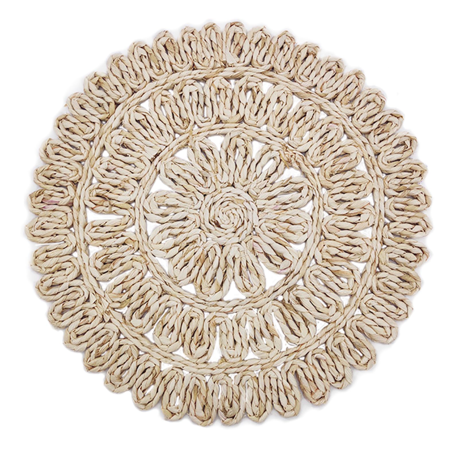GrassWoven Placemat, Grass Woven Round Farmhouse Placemats For Kitchen Dining Table Multiple Sizes(B,38cm(14.9in)-4PCS)
