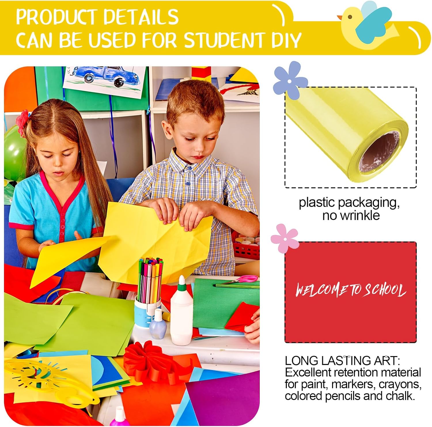 Colarr 6 Pack Bulletin Board Paper Roll Colored 19. 7 Inches x 50 Feet Fade Resistant Construction Craft Paper Roll Bulk for DIY Projects Gift Wrapping Drawing Painting Classroom Decor(Lively Color)