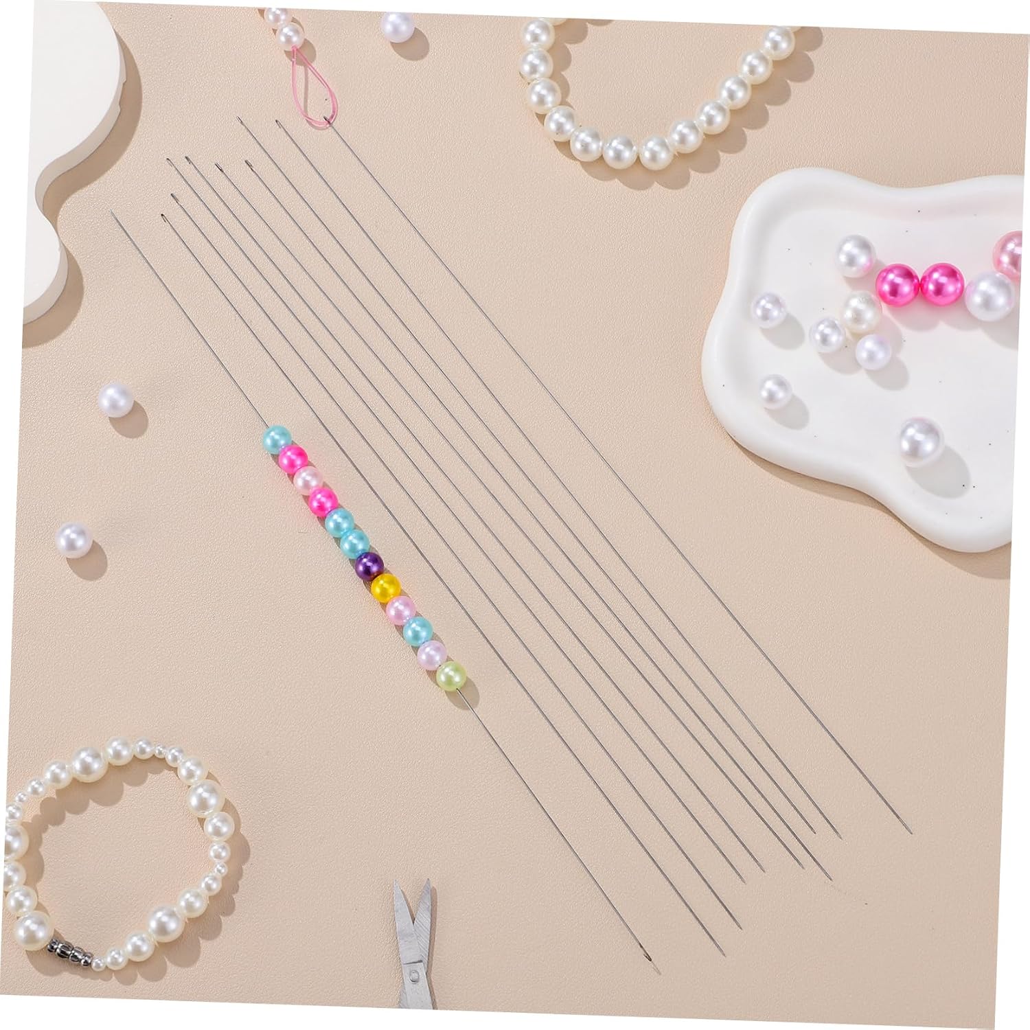 GLSTOY Beaded Needles 10 Pack Long Beading Needles with Hook for Jewelry Making and DIY Bead Threading Tools