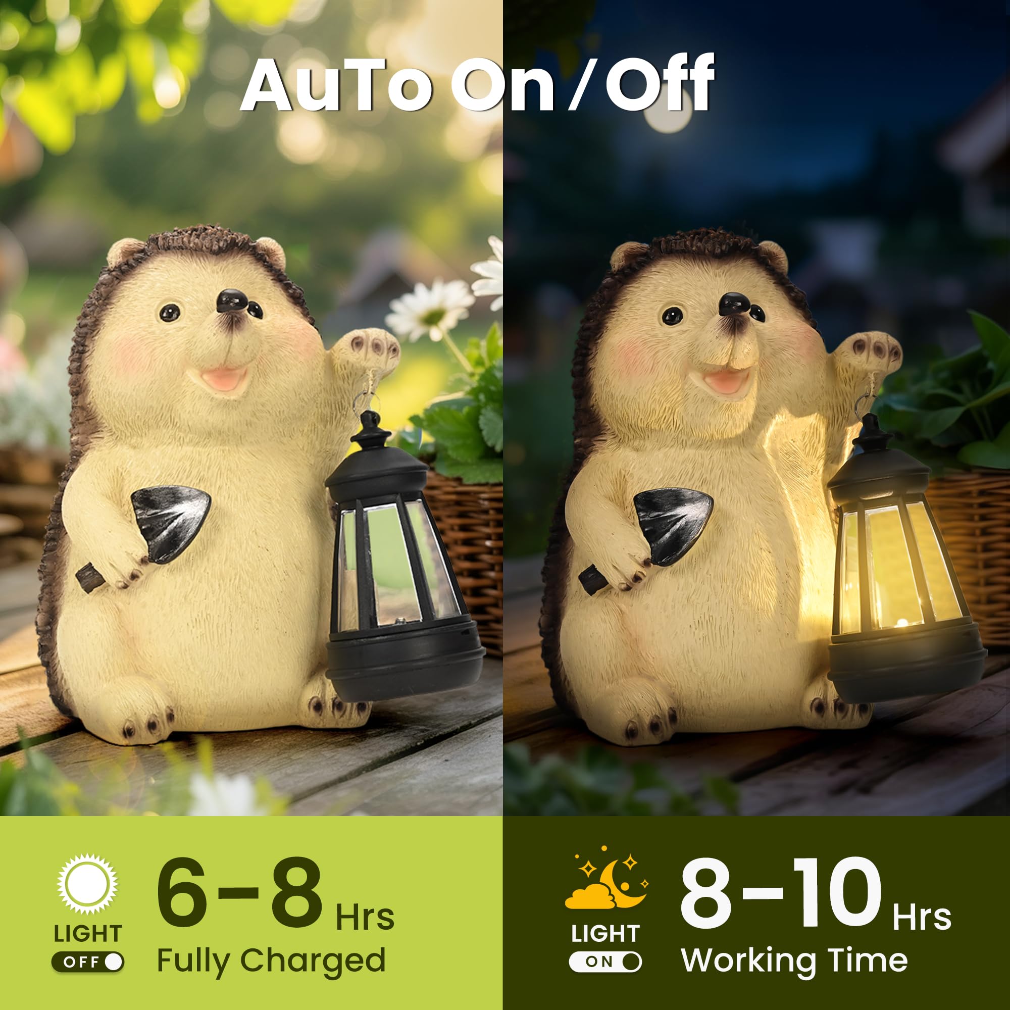 GIGALUMI Ornements de jardin hérisson d'extérieur avec lanterne solaire, cadeaux uniques pour maman, pour femmes, cadeau d'anniversaire pour maman grand-mère, décorations de statue de jardin étanches