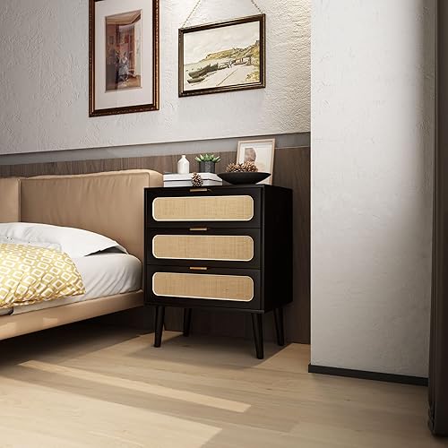 Miniatura 5 de QHITTY Cómoda con cajones, cómoda de ratán con 3 cajones, armario de almacenamiento decorativo moderno para sala de estar, dormitorio, entrada