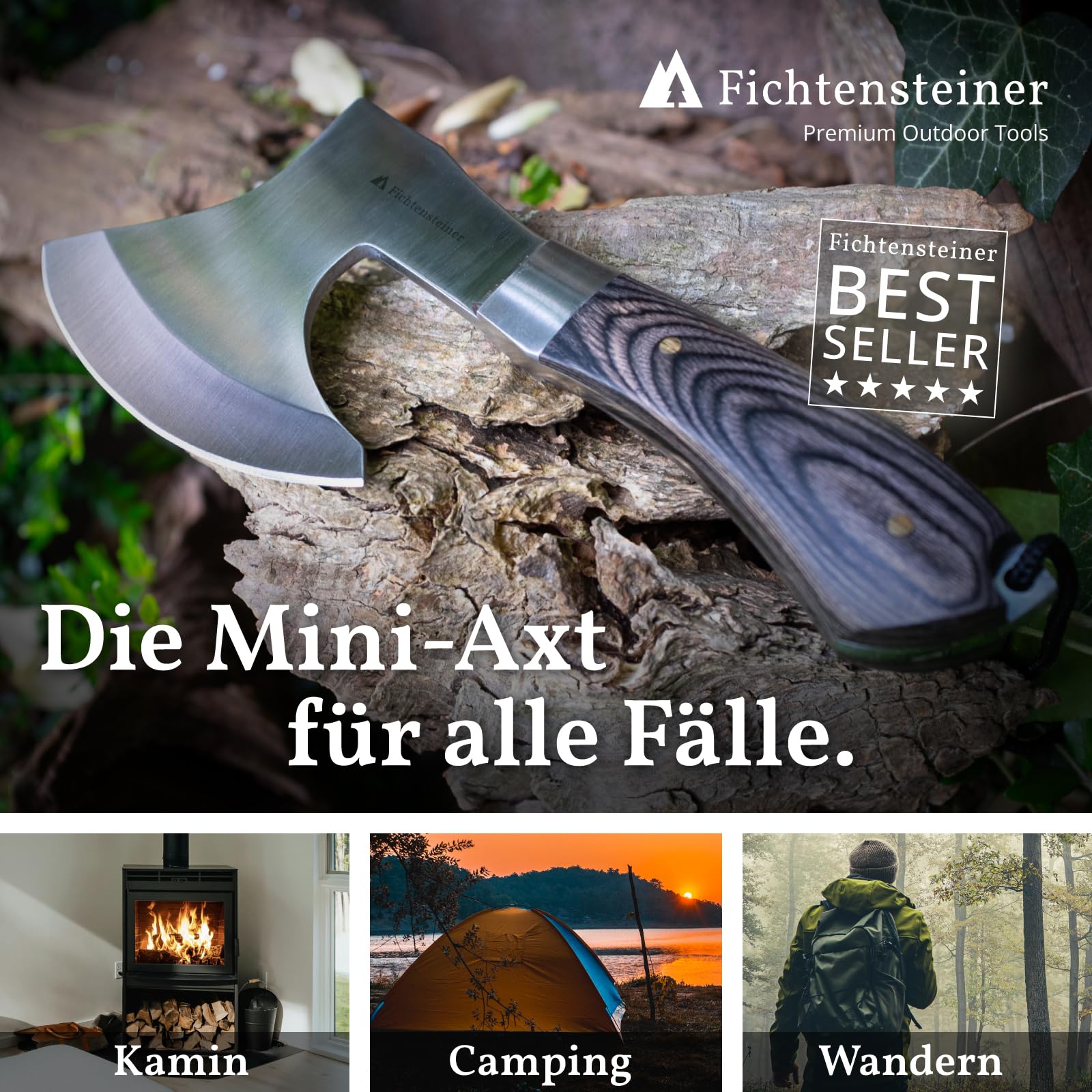 Camping Axt Alaska inkl. Geschenkbox - Beil für Camping, Jagen, Angeln, Wohnmobil, Outdoor, aus Edelstahl, super scharf, leicht, sehr robust - mit praktischer Tragehülle (Geschenkbox)