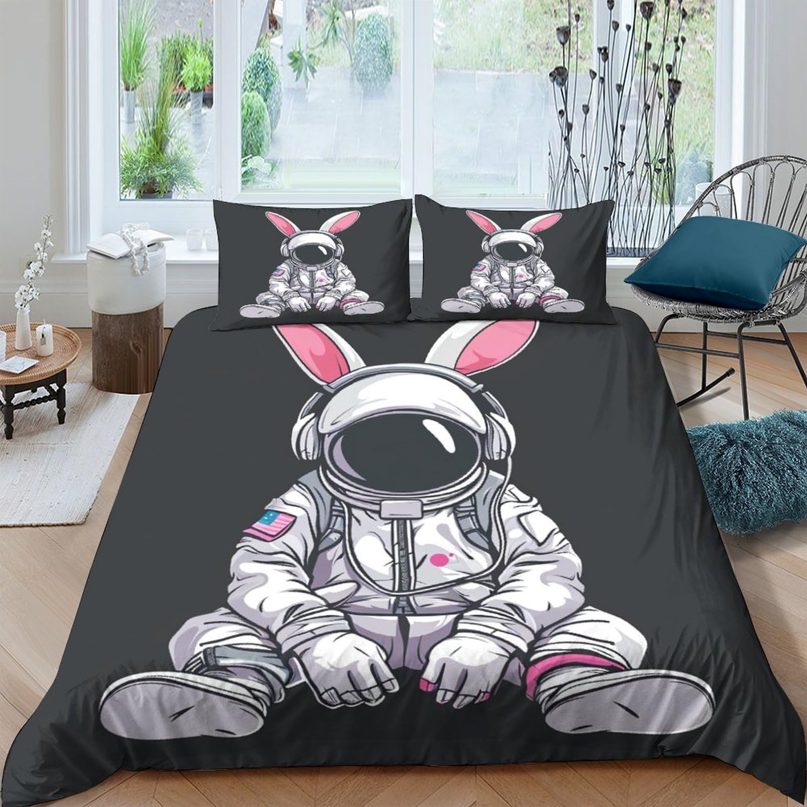 Stampato in 3D Coniglietto Copertina Stampata Microfibra Disegnata Set Di Biancheria Da Letto Morbido Easy Care Con 2 Federe,Double（200x200cm）, Per Ragazzi Adulti