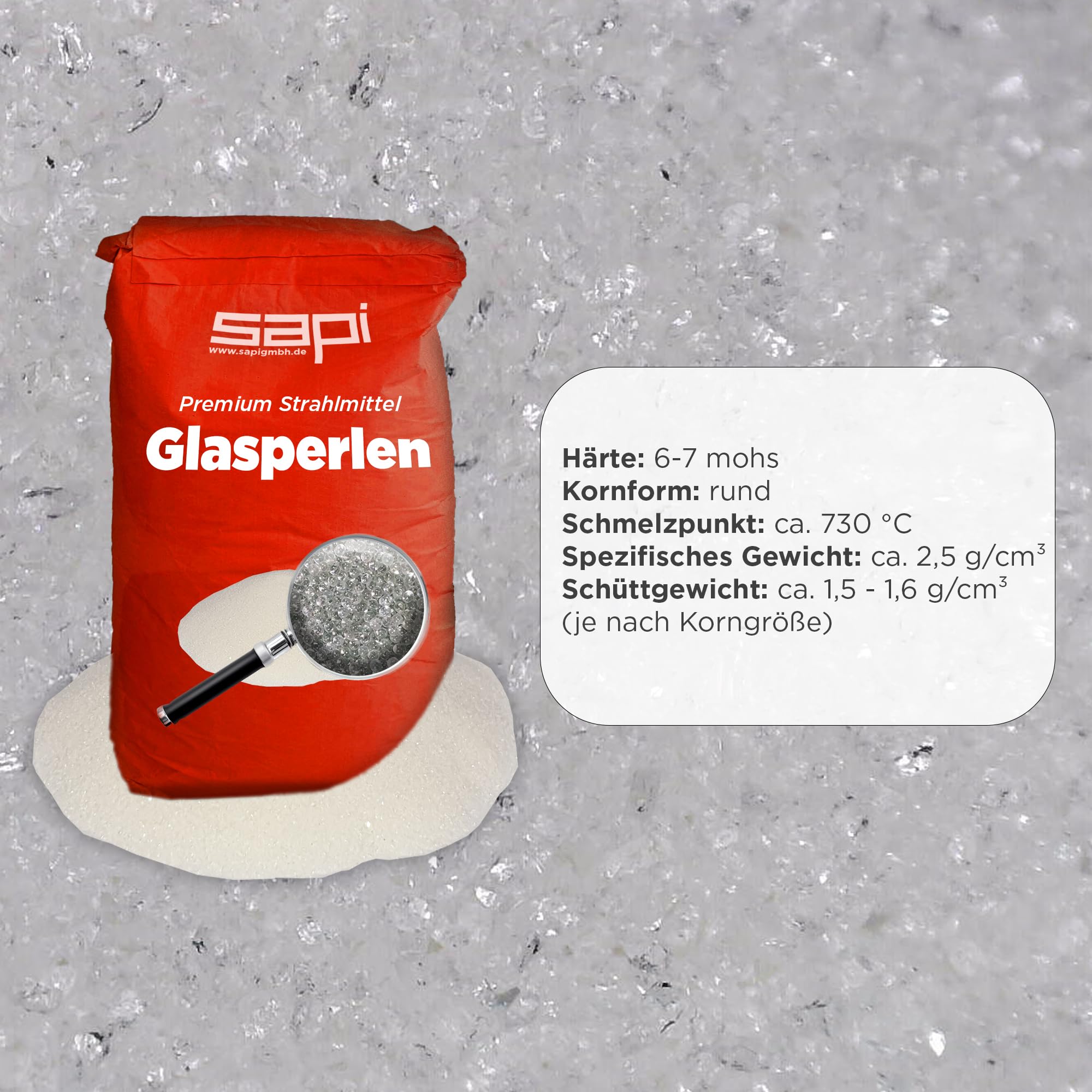25 kg, SAPI Glasperlen Strahlmittel, 400-600 µm Körnung, Premium Strahlmittel zur Oberflächenbehandlung