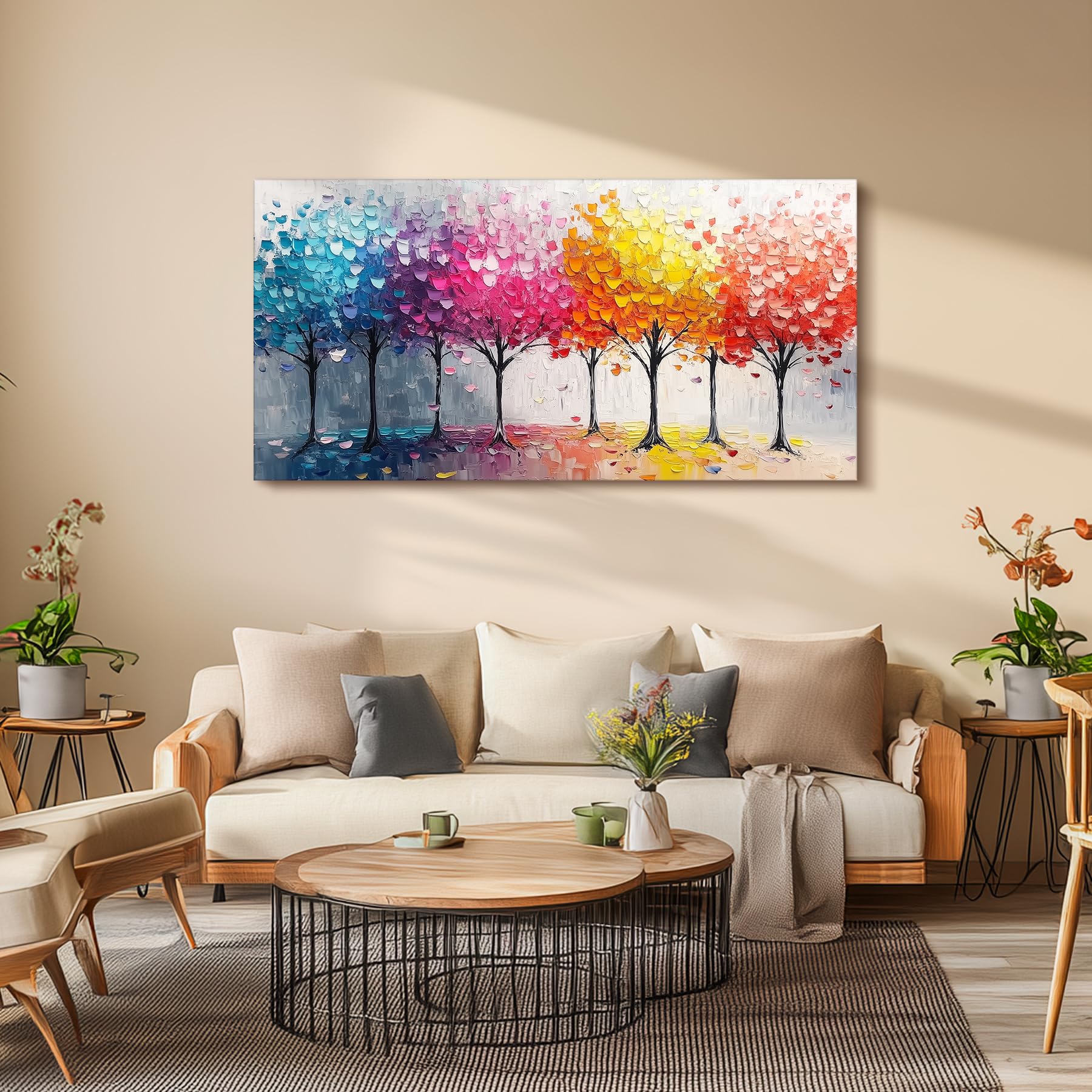 MHARTK66 Asthetische Bilder Wohnzimmer Wald Landschaft Gemälde 75x150 cm | detailreicher hd-druck, unkompliziertes aufhängen, rasche montage, variabel einsetzbar und ideal als schöne geschenkidee
