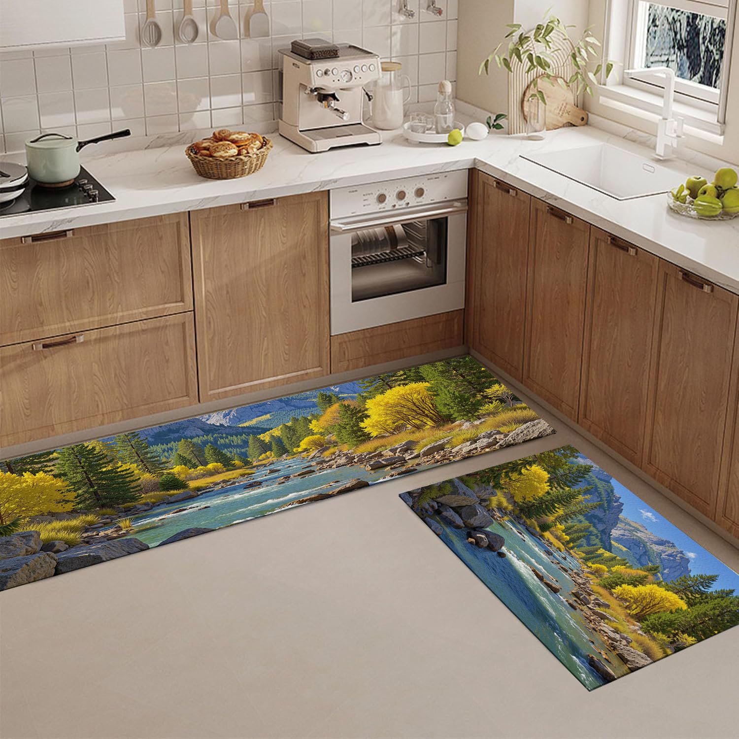 Tapis de cuisine paysage naturel devant évier pour une ambiance ruisseau de forêt automnale