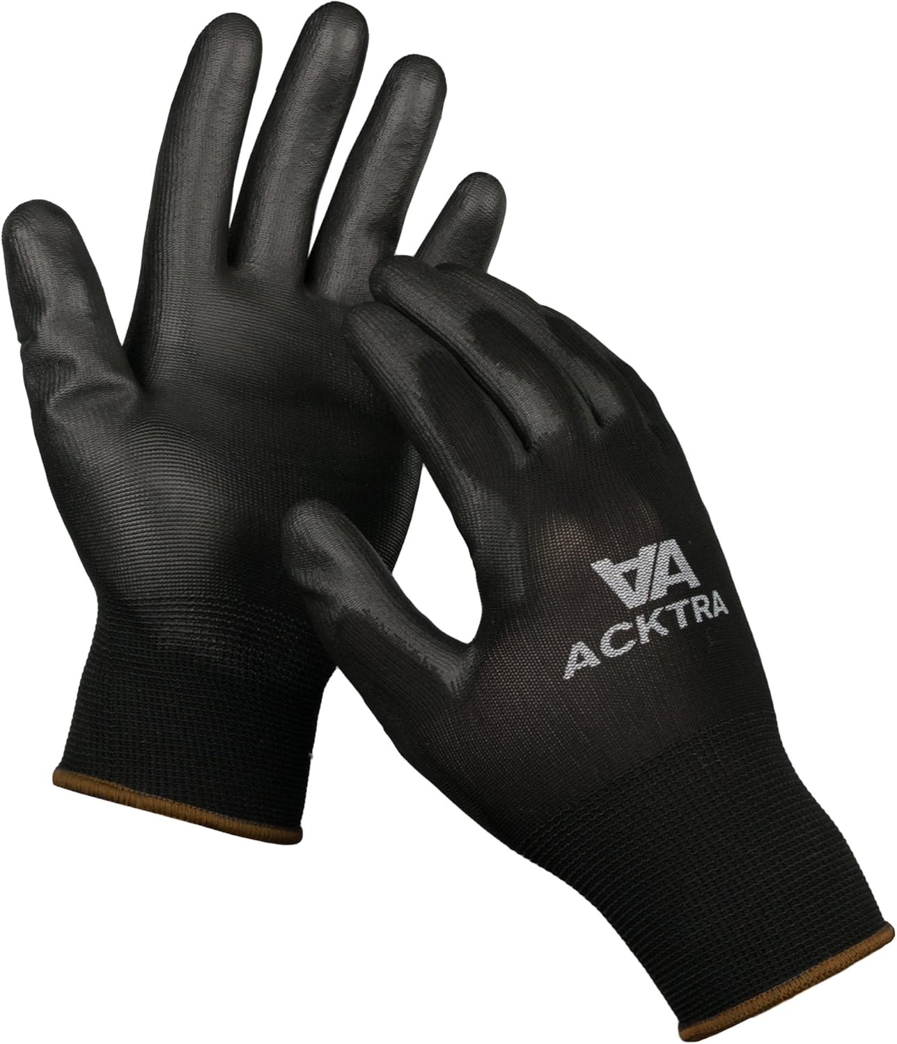 ACKTRA 24 Pairs, Safety Work Gloves Polyurethane (PU) Coated, Black Polyester Grey Coating, Ultra-Thin and Light, EN388 3121X, Multipurpose, Unisex, Bulk Pack WG002, X-Small