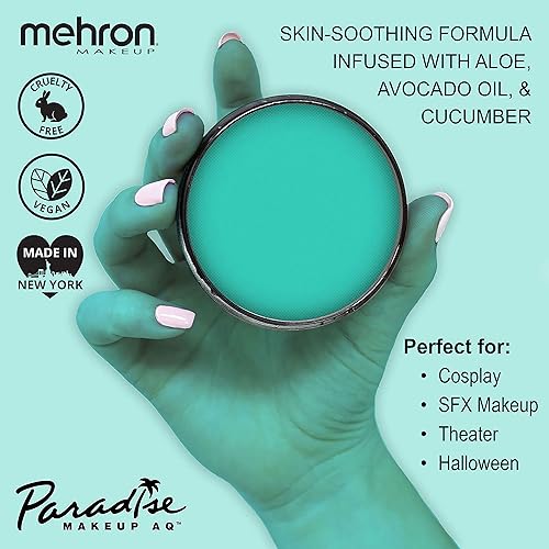 Vista 39 de Mehron Makeup Paradise AQ pintura facial y corporal, verde claro. Series pastel, 40 gramos