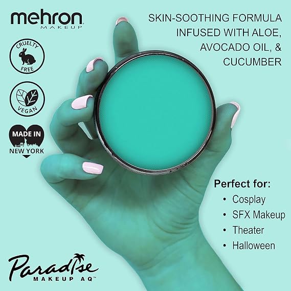 Mehron Makeup Paradise AQ & Barrier Spray Combo Pack | Before & After Setting Spray for Makeup 2 fl oz (60 ml) Plus Pro Size Water Activated Face Paint & Body Paint 1.4 oz (40 g) (Teal)