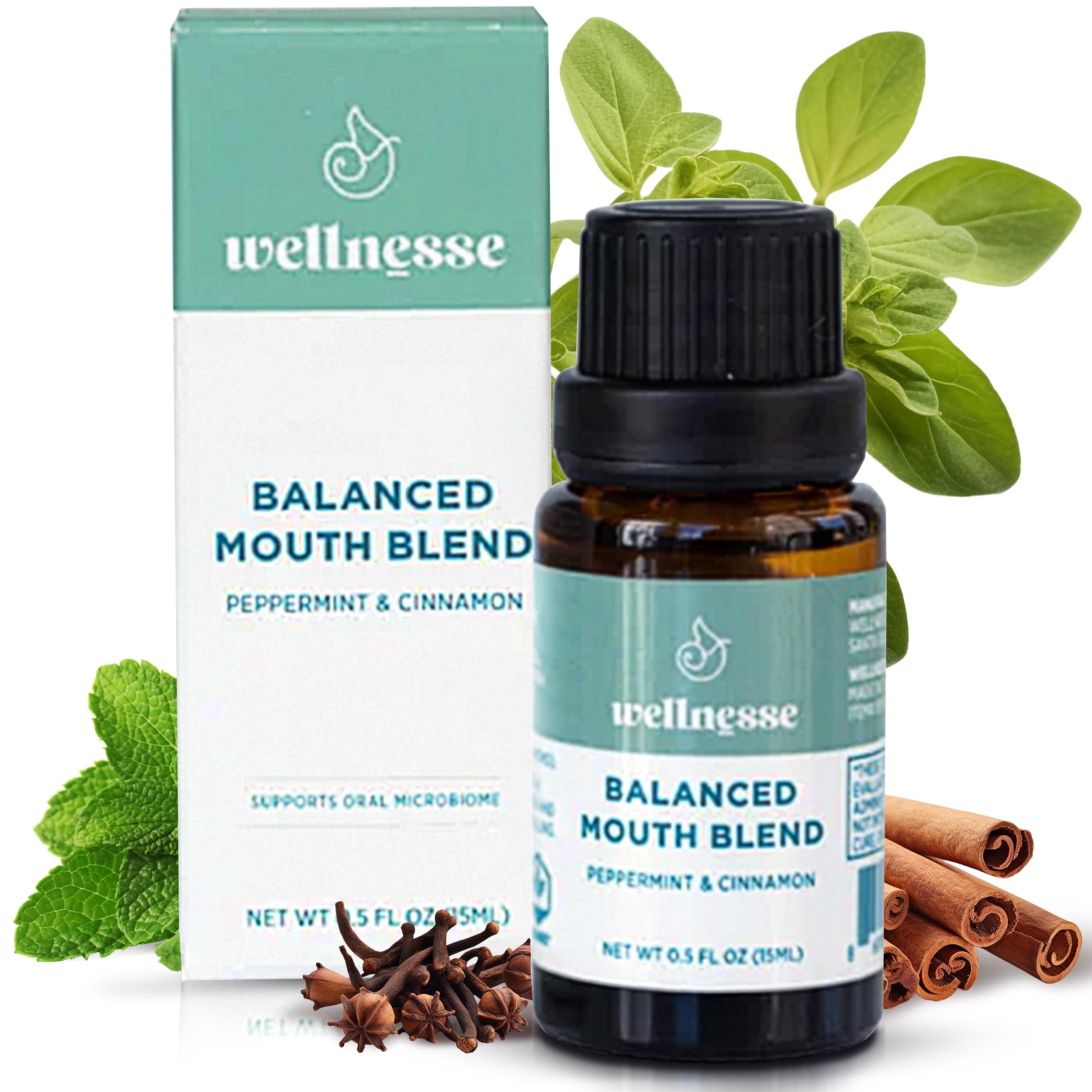 Wellnesse Concentrated Organic Mouthwash with Peppermint & Cinnamon Leaf Oil | Alcohol-Free Natural Breath Freshener | Oil Pulling Formula | Dye-Free Mouthwash | Oral Care Solution