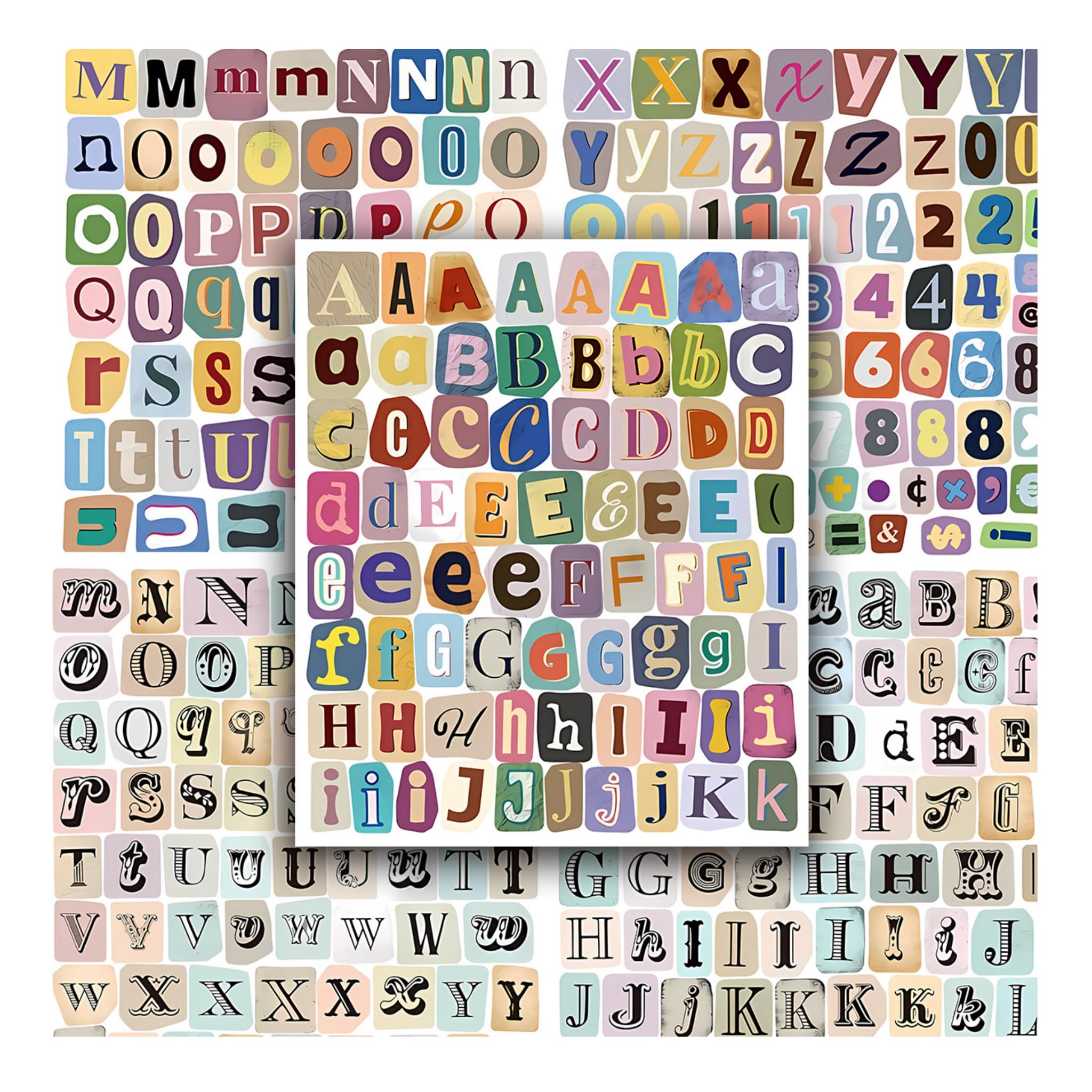 378pcs Retro Alphabet Stickers, Self-Adhesive Letter Stickers for Scrapbooking & Journaling, DIY Initial Letters, Vintage Stickers for Travel Scrapbook, Bullet Journal, Card Making Supplies
