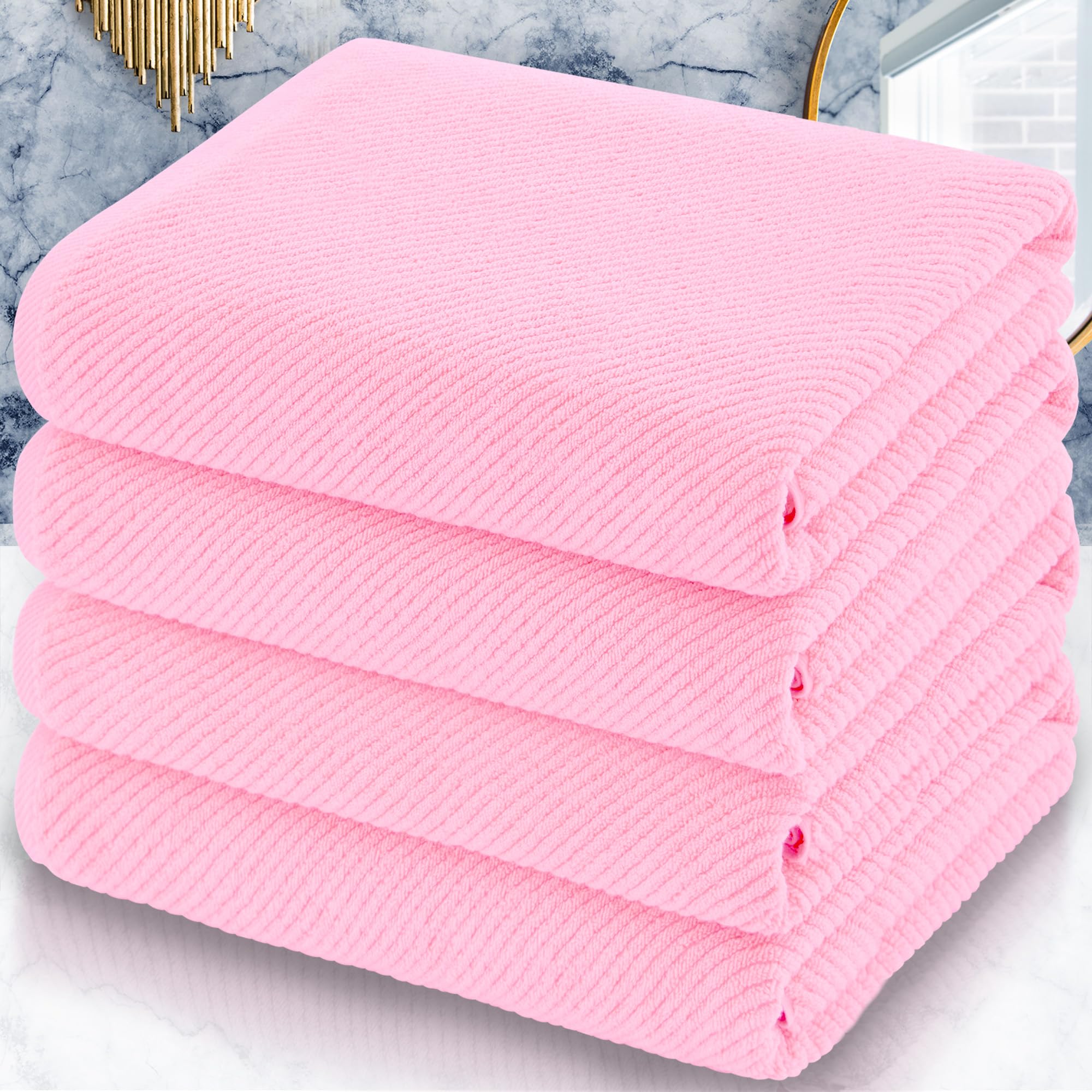 VOOVA & MOVAS Pink Bath Towels Set of 4, Large 30" x 56" - 100% Cotton | Quick Dry | Light Weight | Thick | Soft | Absorbent, Decorative Bath Towels,