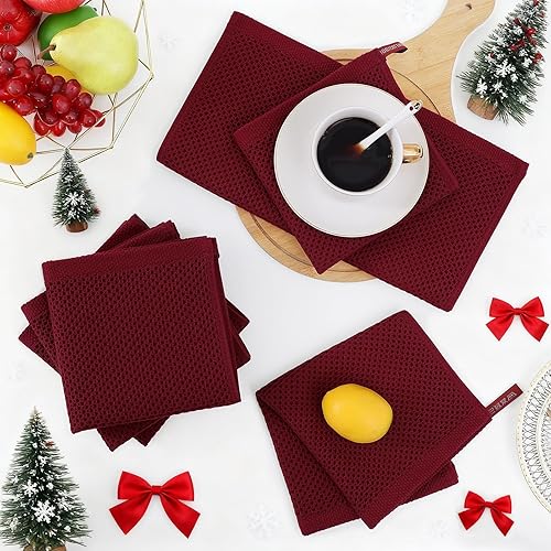 Miniatura 412 de Homaxy Trapos de cocina de 100% algodón, tejido de punto gofre, ultrasuaves, absorbentes y de secado rápido, 12 x 12 pulgadas, paquete de 6, arándano