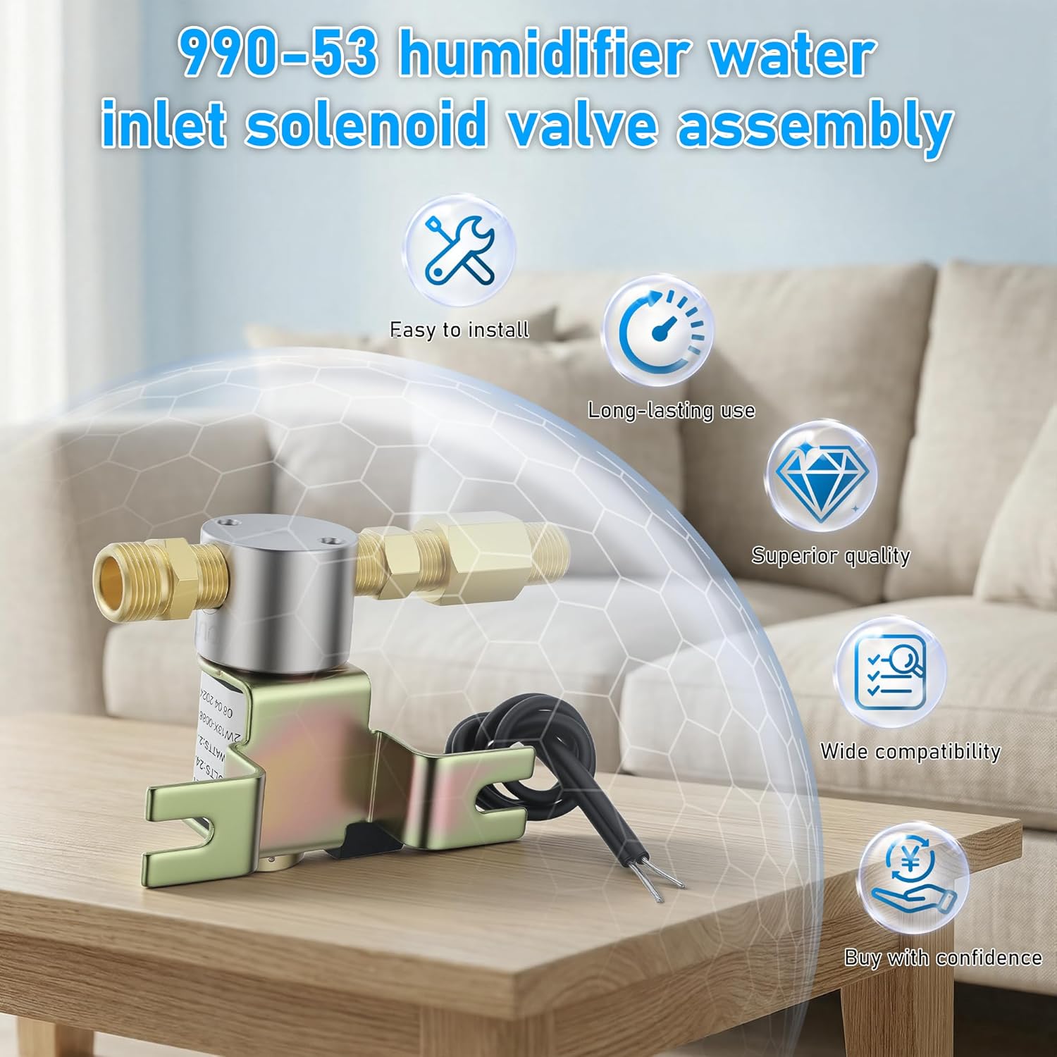 990-53 Humidifier Solenoid Vavle Assembly, Humidifier Water Valve 24 Volts Compatible with GeneralAire 1042 1042L 1042LH 1137 | 3.5Gallon/hr by TOMOON