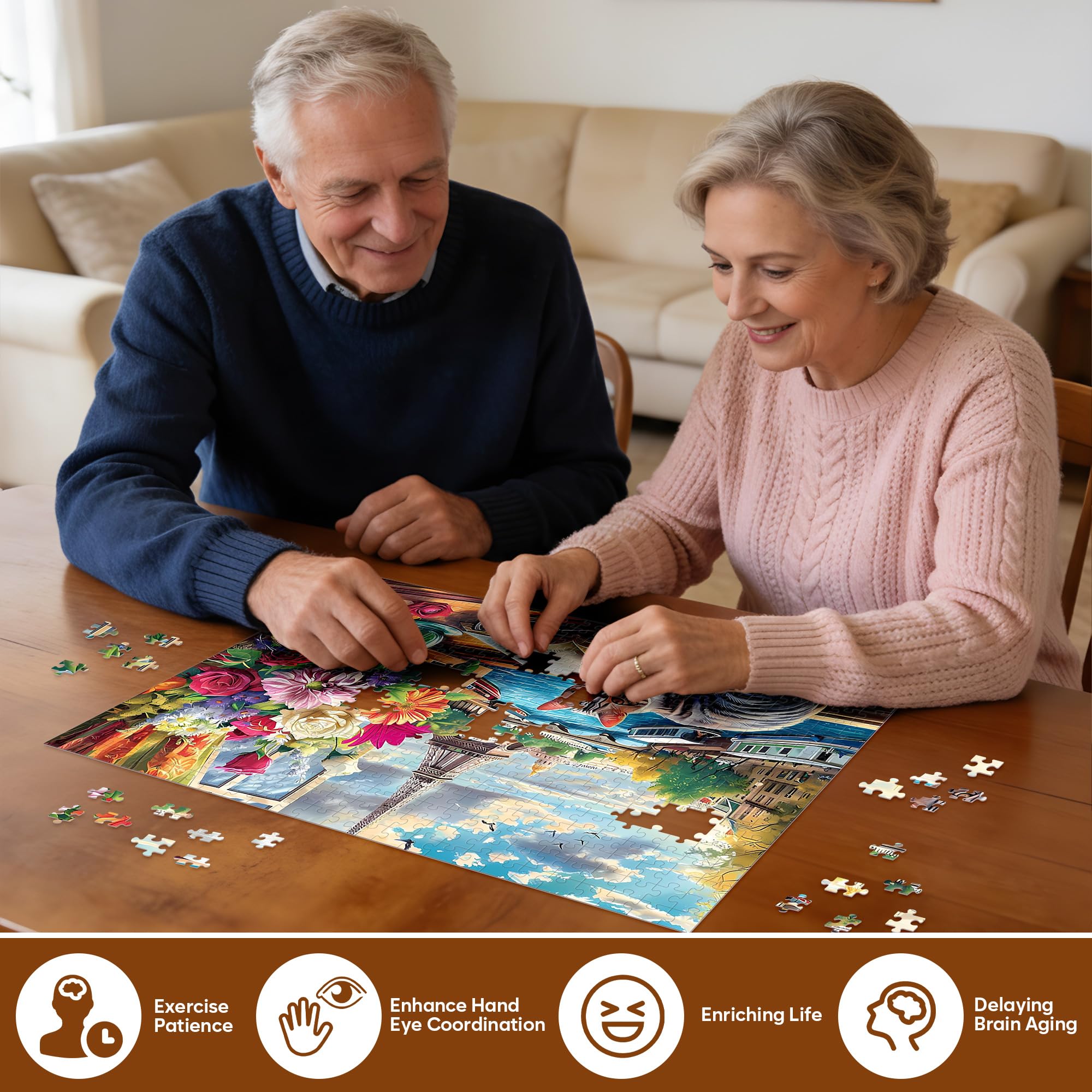 500 Pieces Puzzle for Adults Cat Paris Puzzle for Elderly, Recycled Paper Jigsaw Puzzles 500 Pieces Challenging Puzzles Family Game Gift for Friends, Finished Size is 21x15 in