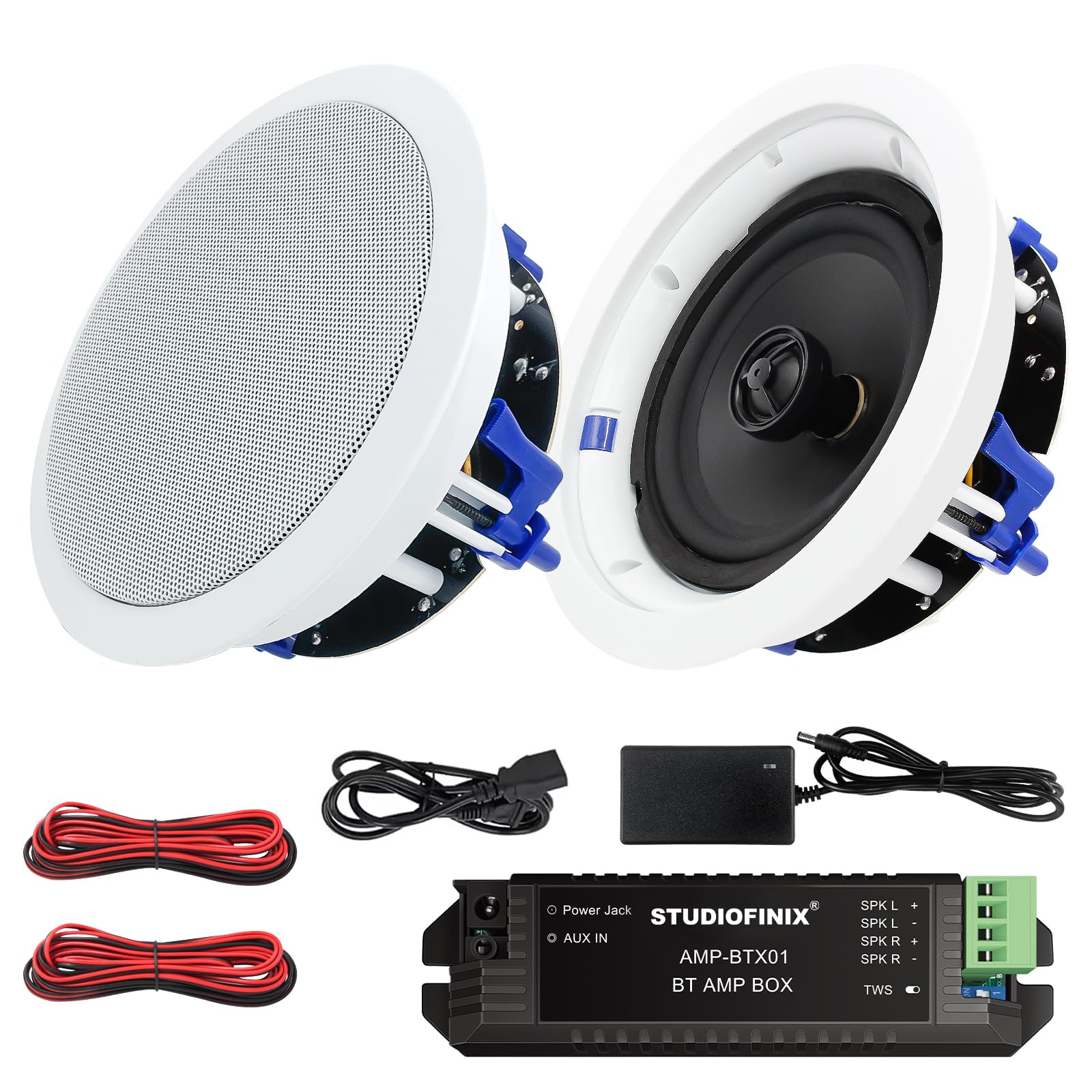 STUDIOFINIX 6,5-Zoll-Bluetooth-Ceiling-Speakers 320 W 2-Wege-Flush-Mount-In-Wall-Sprecher für zu Hause, Bad, Küche, Büro mit Full-Range-Superior-Sound
