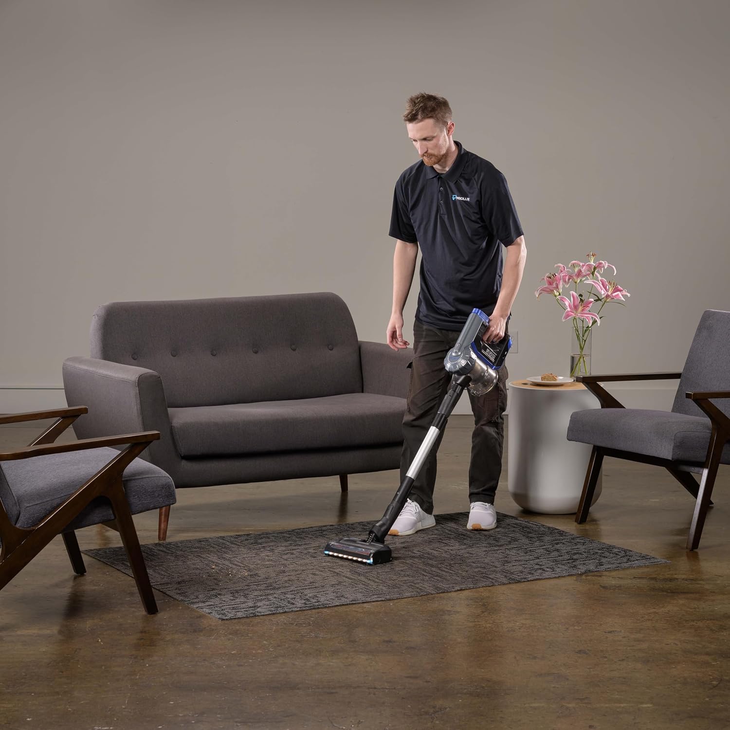 All components of the Prolux RS7 PET Cordless Handheld Stick Vacuum laid out with labels