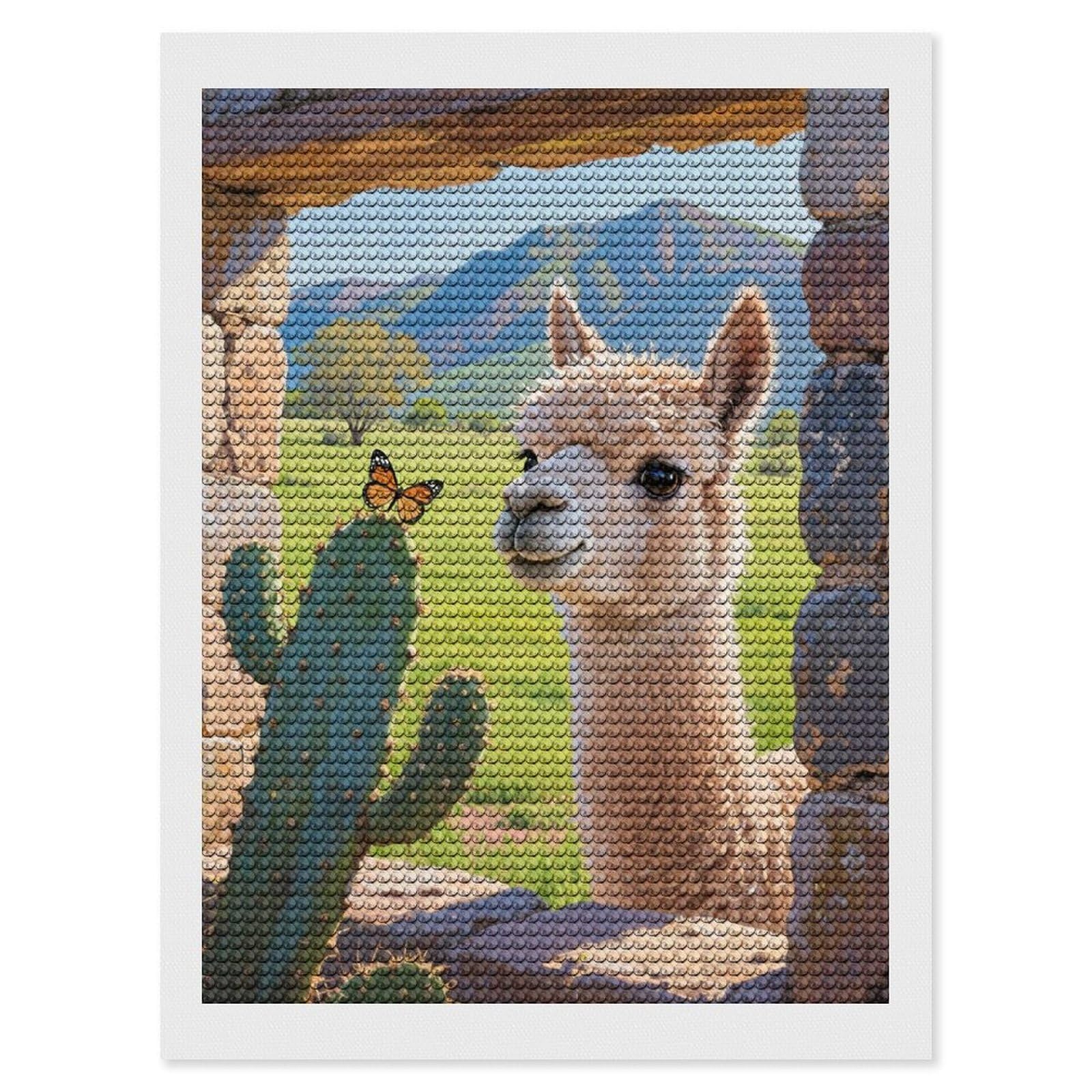 DWVTSLH Cute Llamas Alpaca with Cactus Diamond Painting Kits for Adults, Personalized Diamond Photo Art Full Drill, DIY 5D Diamond Art Painting Kits for Beginners, Home Wall Decor 12"x16"