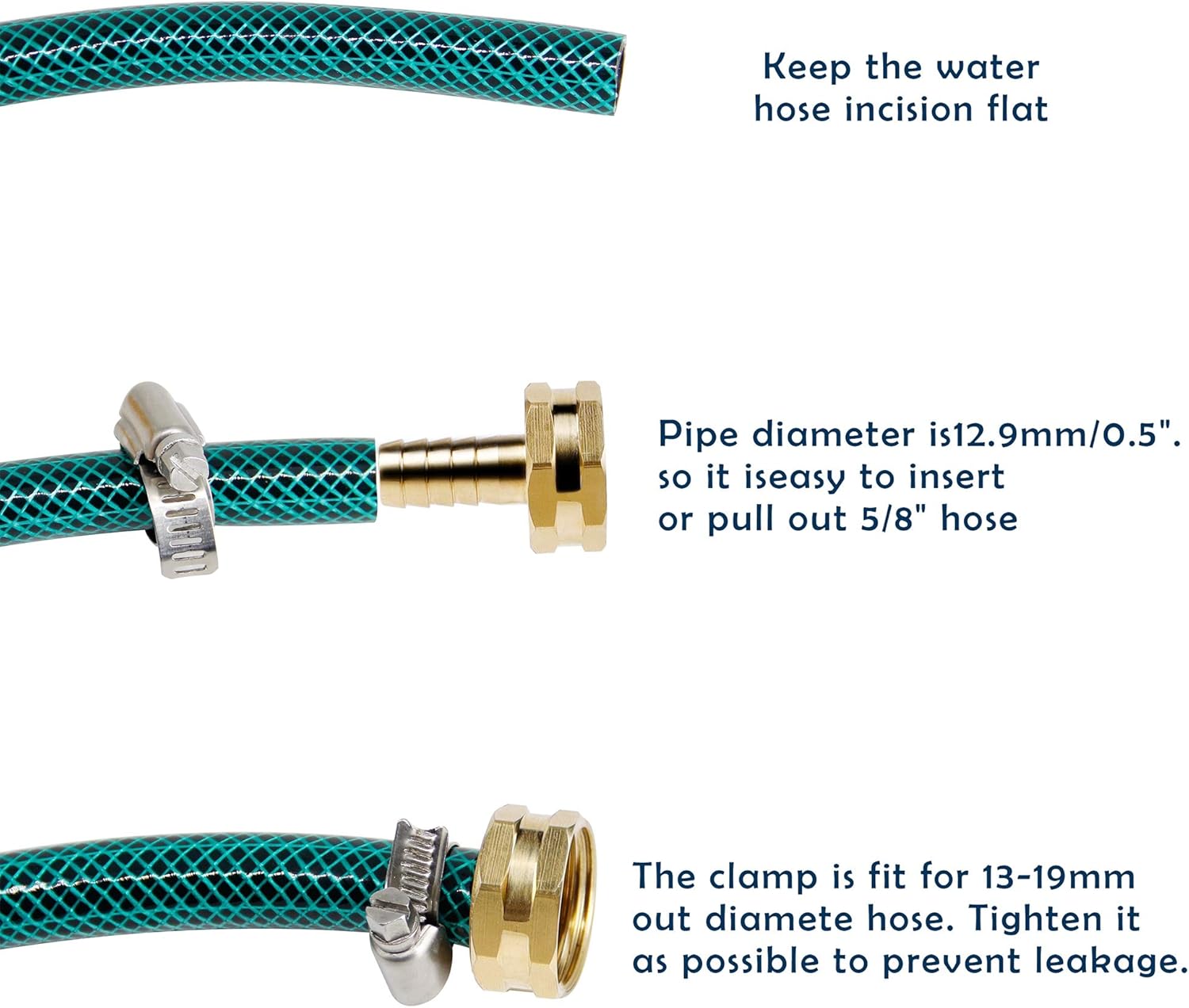 Twinkle Star Heavy Duty Brass 1/2" Garden Hose Mender End Repair Connector with Stainless Clamps, Male and Female Garden Hose Fittings, 3 Sets : Patio, Lawn & Garden
