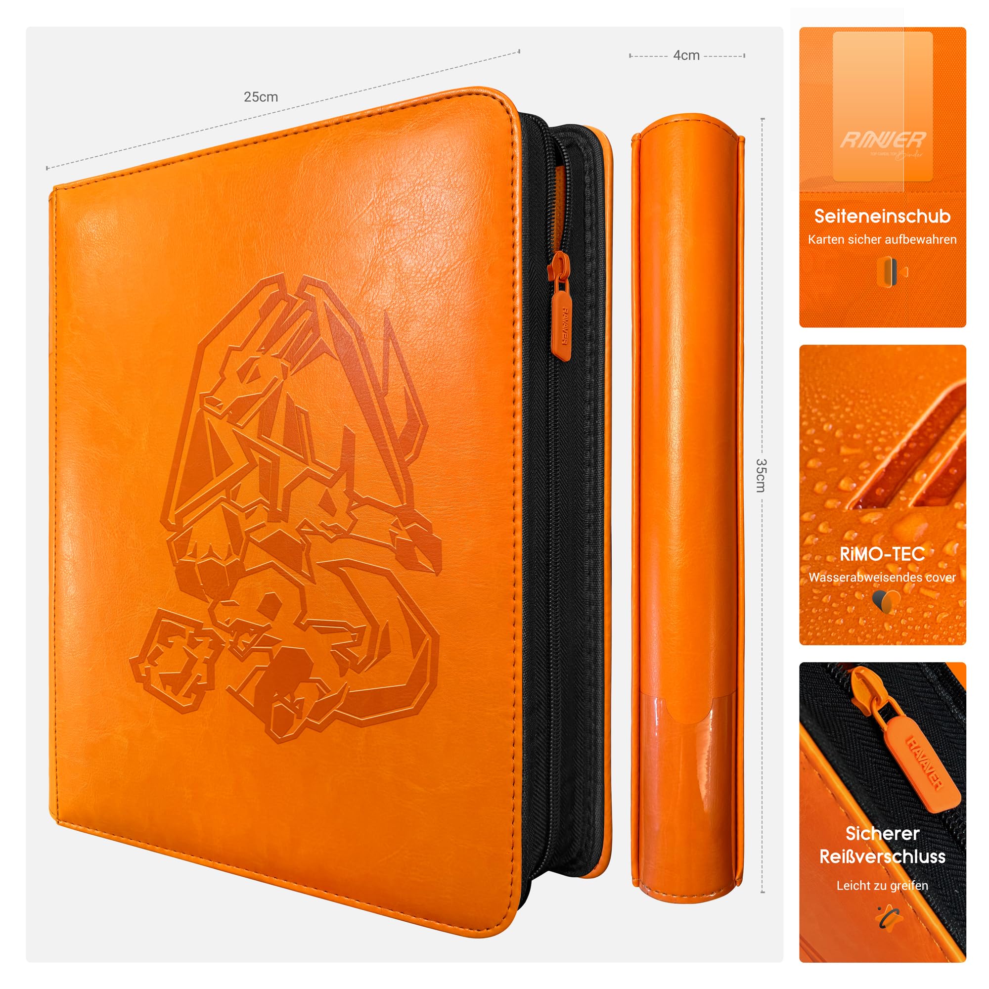 Douper Carpeta de 9 compartimentos, 540 tarjetas, para juegos de cartas con fundas de carga lateral (rojo anaranjado)