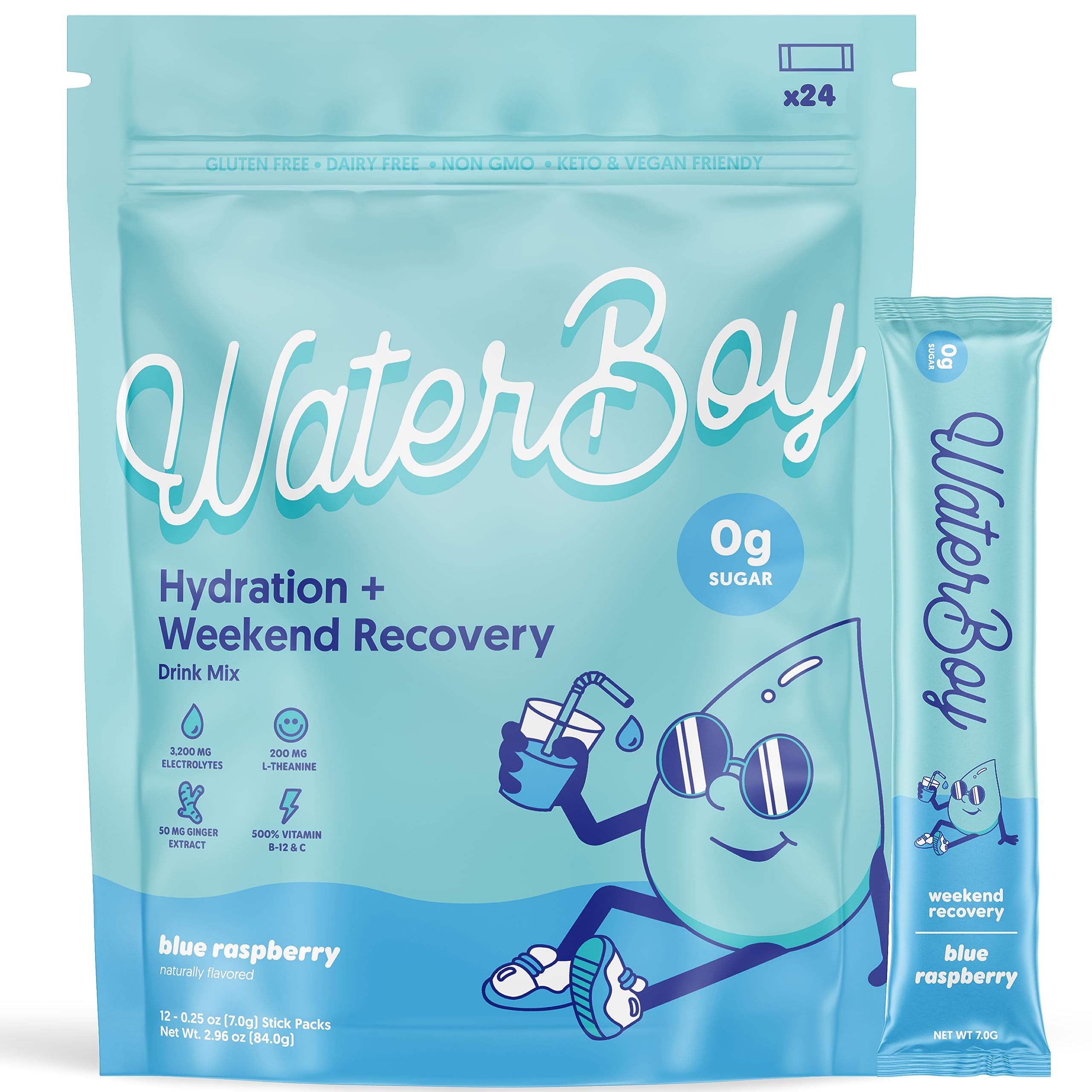 Waterboy Weekend Recovery | 3,200mg Electrolyte Powder Packets | Ginger ...
