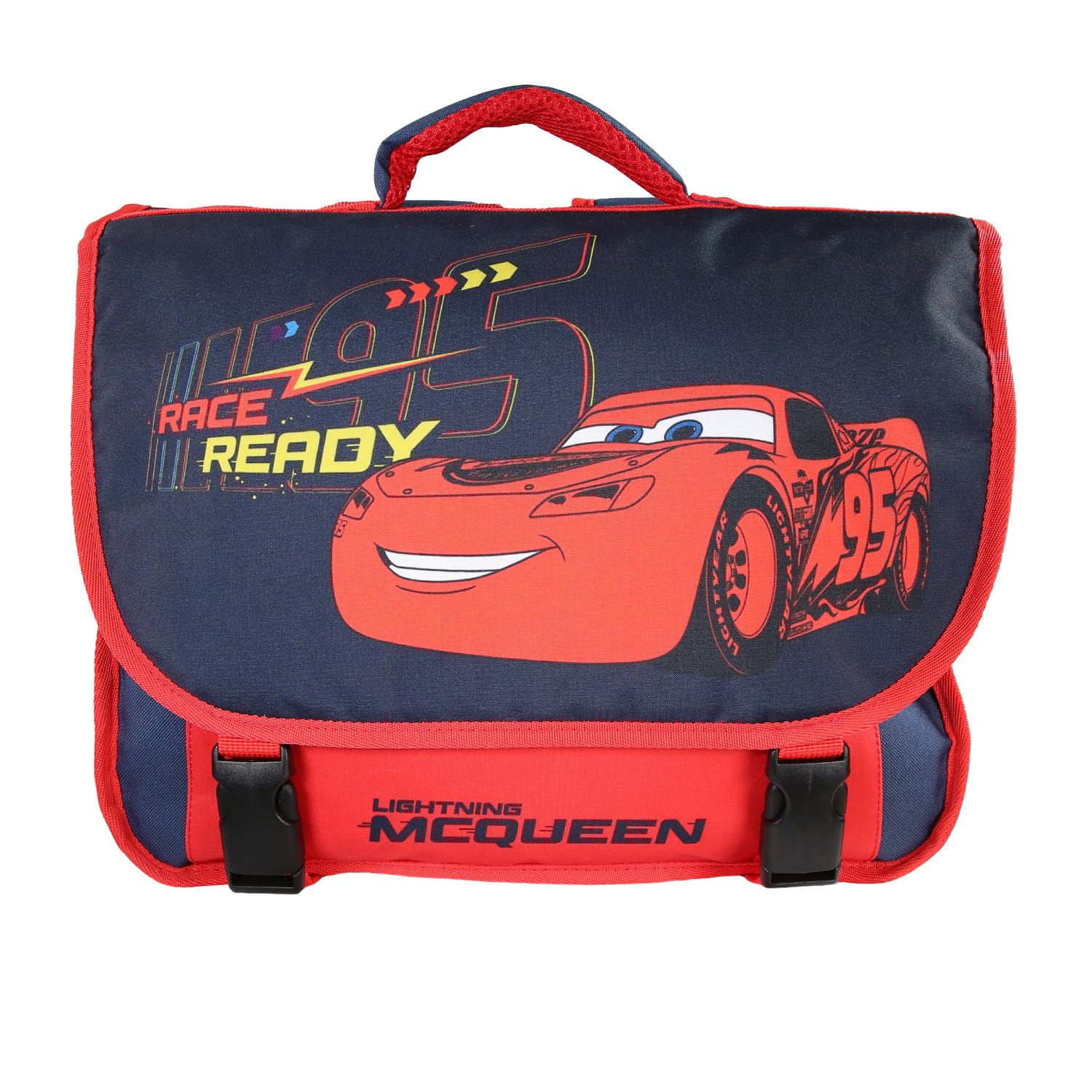 Bagtrotter - Cars - Cartable 38cm - Rouge et Bleu Marine - 2 Compartiments - 1 Poche Sous Rabat - Bretelles Matelassés - Fond Renforcé - Dos Matelassé - 38x13x34cm - Matière Polyester - Cartable