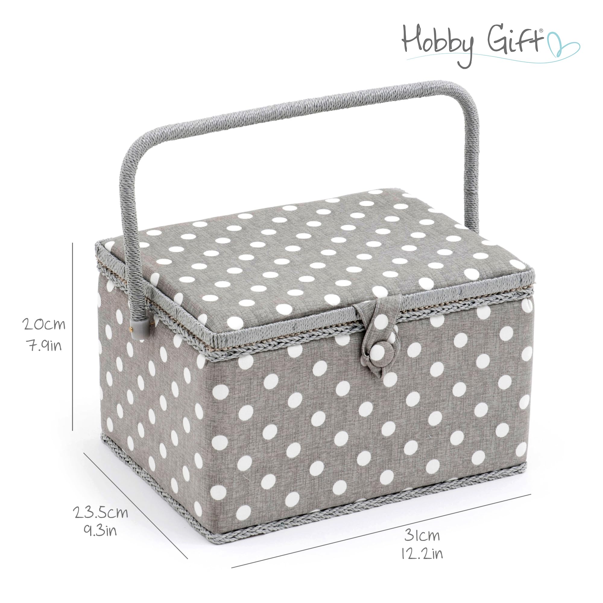 Hobby Gift Exclusif Grande boîte de rangement pour travaux manuels de couture, Gris à Pois