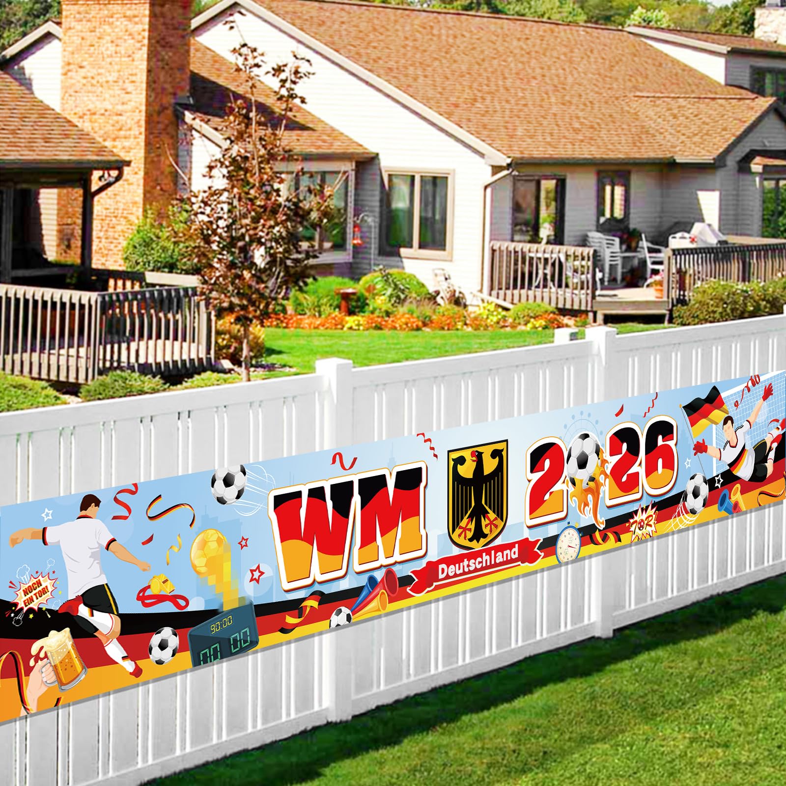 DPKOW Fußball 2026 WM Banner Deko für Deutschland Fanartikel Accessoires Mannschaft Deutschland Flaggen Banner für Nationalmannschaft Fan Deko Mannschaft, 270 * 40cm - 2