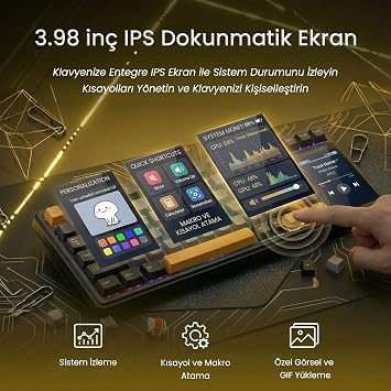Aula L99 4 Akıllı Dokunmatik Ekranlı 3 Modlu RGB Hot Swap Raindrop Switch Mekanik Kablosuz Oyuncu Klavyesi Kırmızı