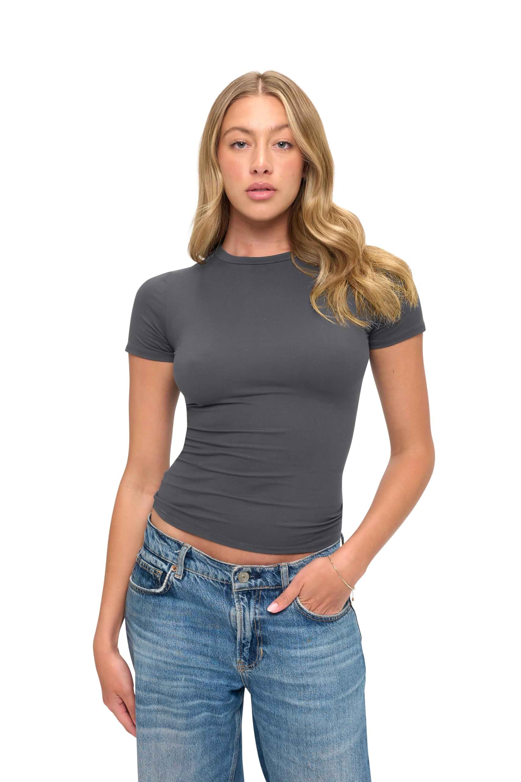 Natural Uniforms Womens Super Soft, Super Stretch Y2K Short Sleeve Baby Tee Crop Top Regular Fit