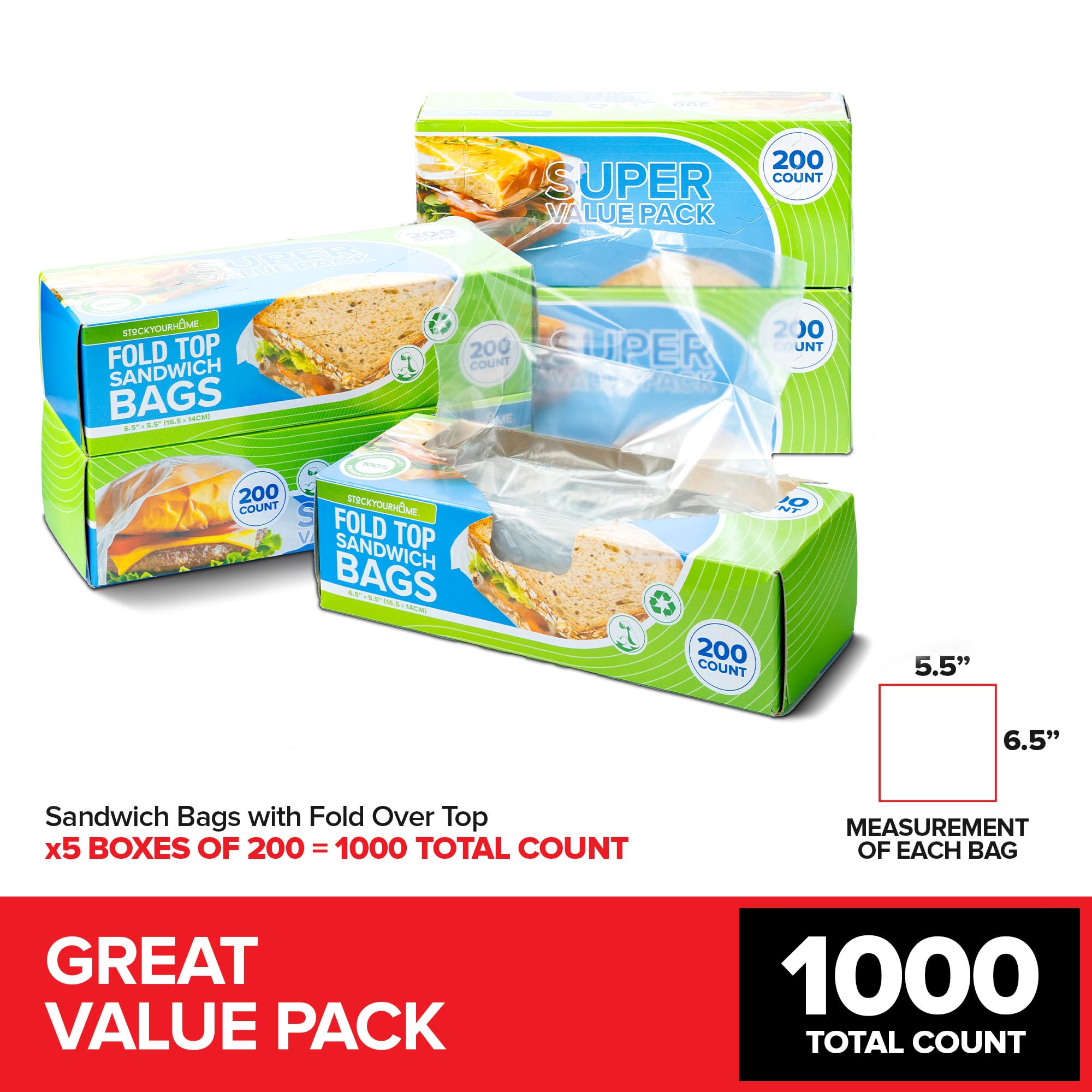 Amazon.com: Stock Your Home 1000 Count Clear Fold Top Sandwich