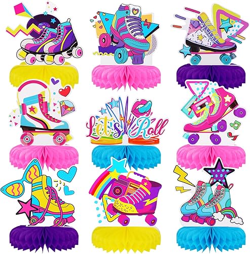 PHOGARY 9 centros de mesa de panal de abeja para patinaje sobre ruedas, recuerdos de fiesta, decoraciones de fiesta de patinaje, patineta,