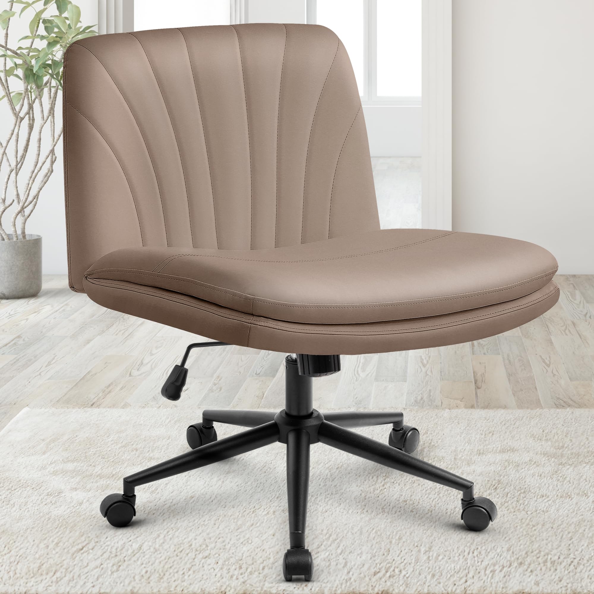 Criss Cross Armless Office Chair - PU Leather Swivel Desk Chair With Wheels, Height Adjustable - View #10