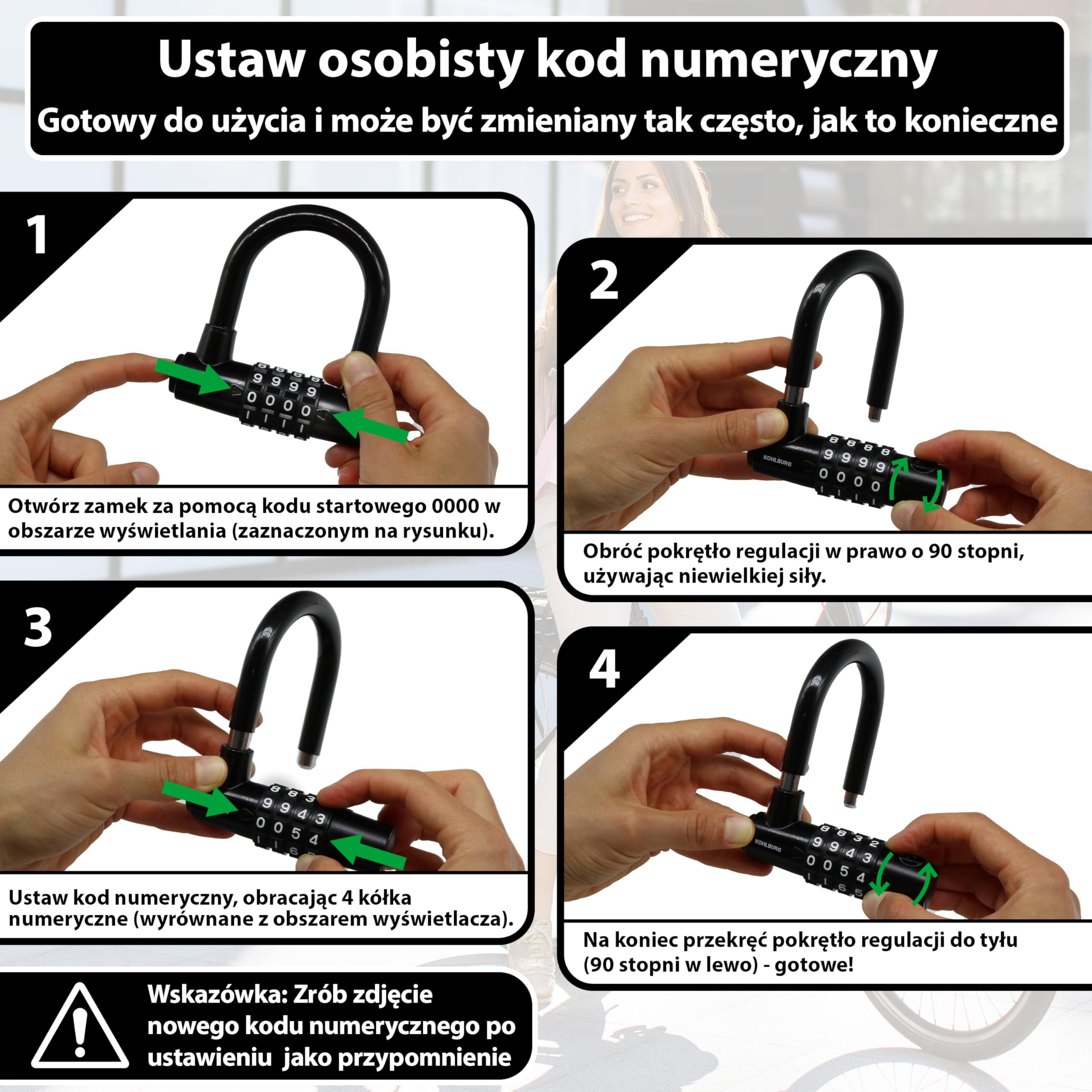 KOHLBURG zamek szyfrowy 200 cm | Linka stalowa z kodem do roweru 2 metry, kabel mebli ogrodowych i sprzętu 2 m