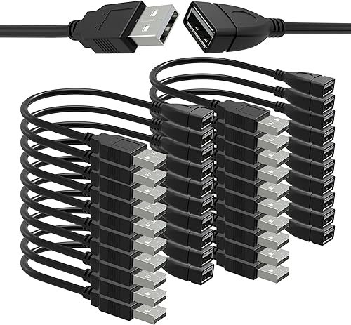 SaiTech IT Paquete de 20 (5.9 in - 6 pulgadas) ajustable flexible USB 2.0 macho a hembra Cable adaptador de enchufe a hembra a granel, cable de