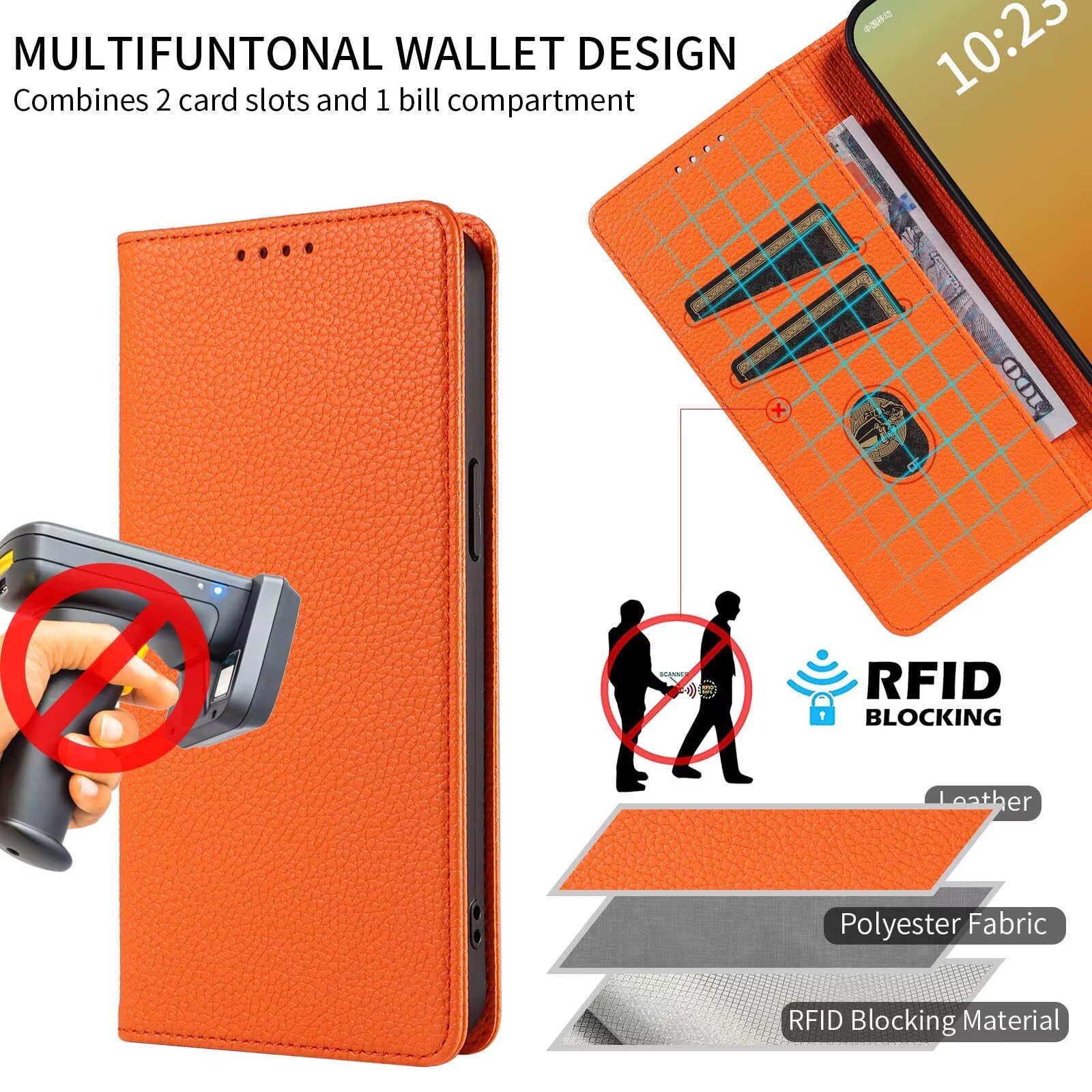 Beajew Cover per OnePlus 11R Flip Custodia in Pelle PU, Cover Portafoglio,Funzione Supporto,Magnetica,Slot Schede,Protettiva Custodia Resistente Antiurto,Premium Wallet Libro Case-Arancione