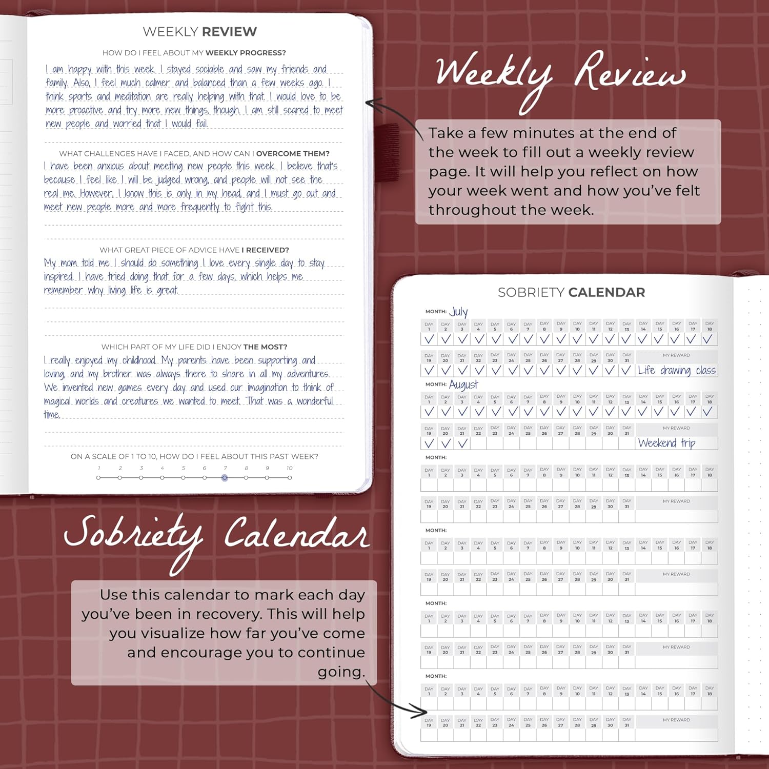 Clever Fox Addiction Recovery Journal – Addiction Treatment Planner & Workbook – Daily Sobriety Journal for Recovery Progress, A5 (Burgundy)