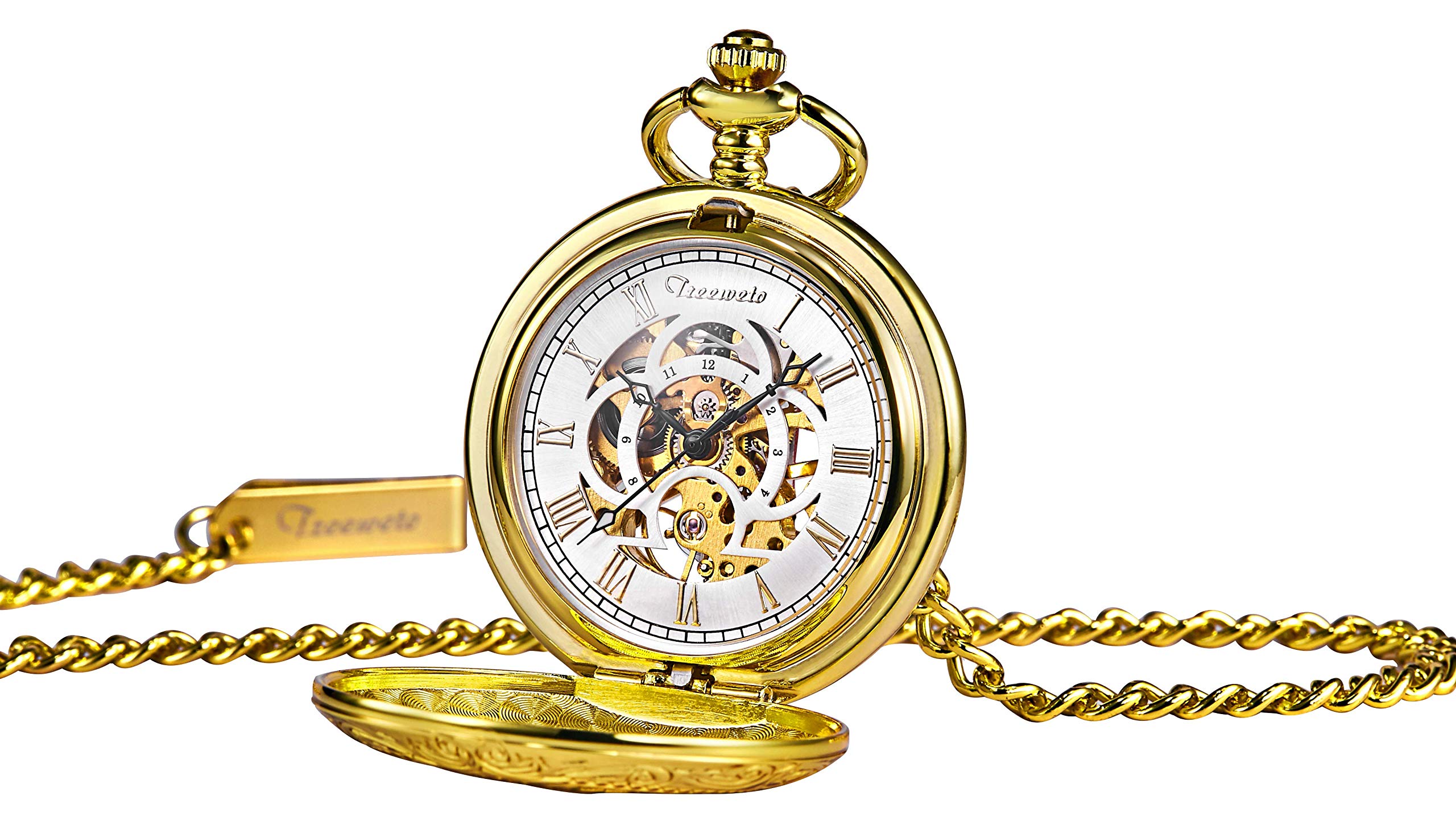 Treeweto - Reloj de bolsillo con esfera de esqueleto y bolsillo mecánico para hombres y mujeres