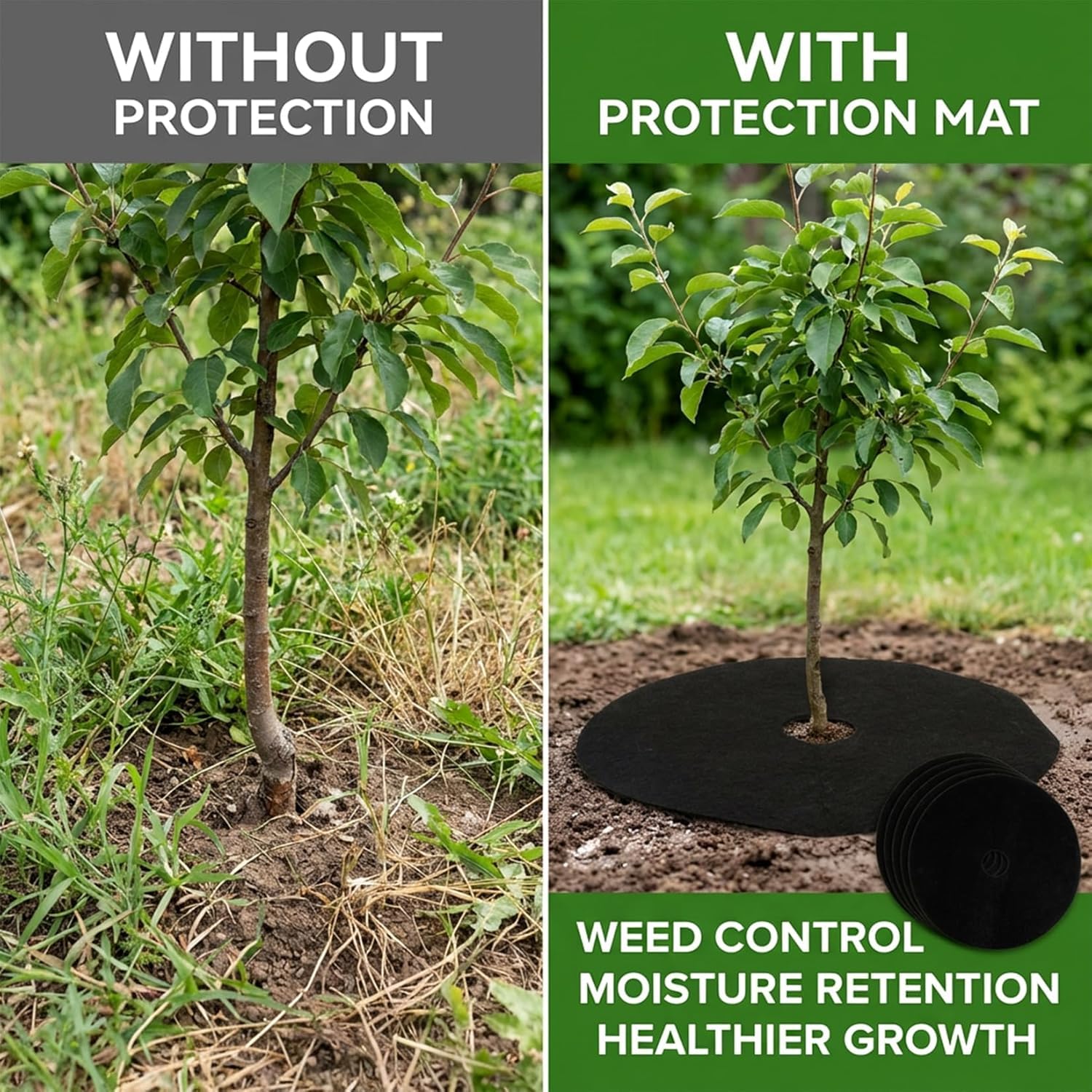 MEISO 20 Pezzi Dischi Pacciamatura per Alberi, Anelli Pacciamatura per Alberi Non Tessuto, Tappetino Pacciamante Anti-Erbacce Rotondo, Tappetino Protezione Albero per Controllo delle Erbacce (32cm)