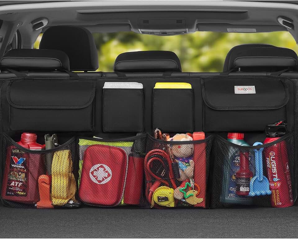 SURDOCA Organizador Coche, 4 Gen 110 * 48 cm Capacidad Extra Grande - XL, Organizador para Colgar en el Asiento Trasero del Coche, Experto en Ahorro de Espacio, Negro