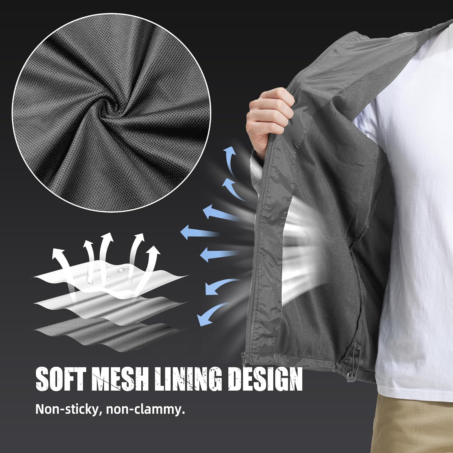 ZITY Mens Rain Jacket with Lining Waterproof Lightweight Rain Coats Packable Hooded Windbreaker for Hiking Golf Cycling