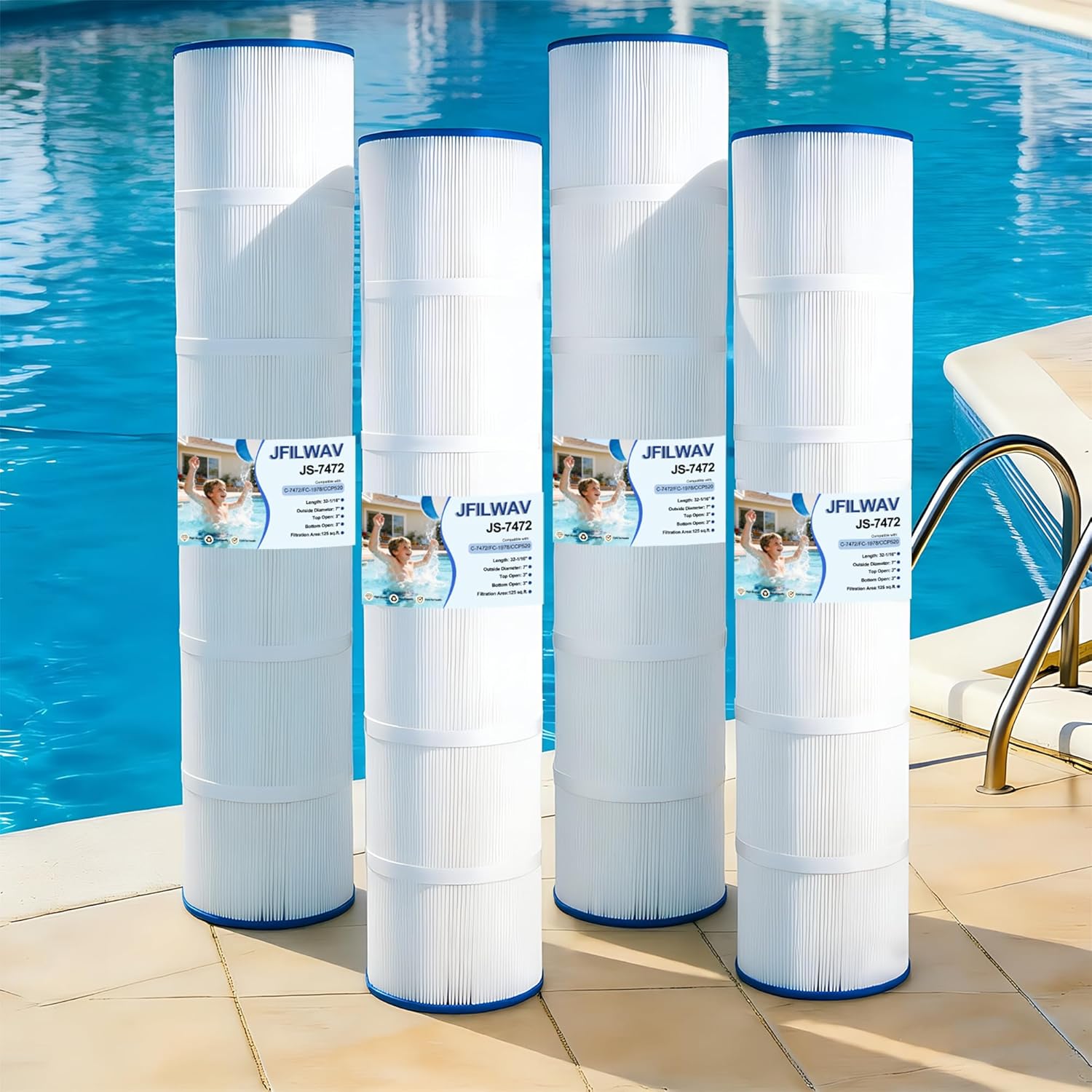 CCP520 Pool Filter Cartridges Compatible with C-7472, CCP520, PCC130, FC-1978, Ultral-A7, 160332, EC-160332, 178585, R173578, | L x OD: 32-1/16"x 7" | 4 Pack