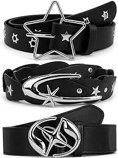 Quelay 3 Pcs Studded Belt Star Y2k Belt Adjustable Gothic Punk Y2k Accessories for Hippie Skateboarding Enthusiasts Fashion Grunge Gift