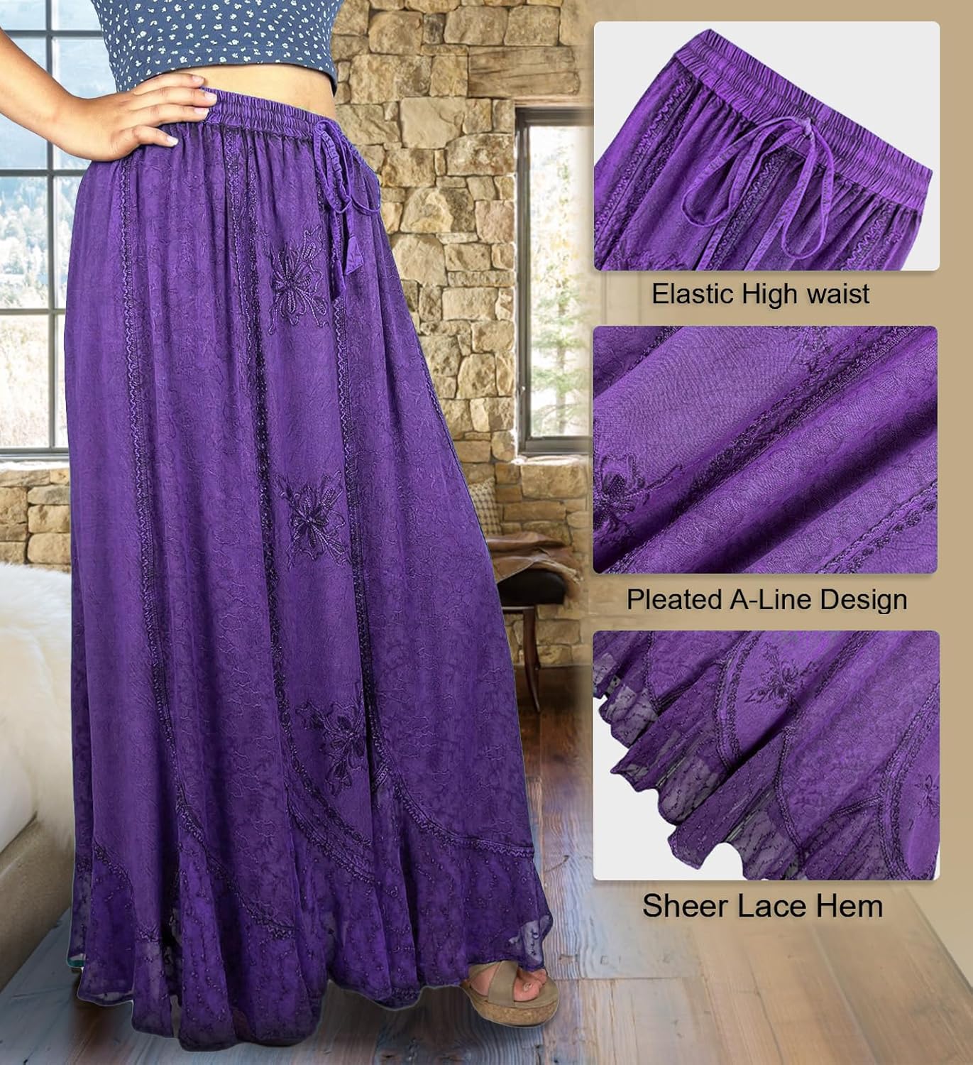 Agan Traders 2026 Maxi Skirts for Women - Medieval High Waisted Womens Skirts - A Line Drawstring Embroidered Long Skirt