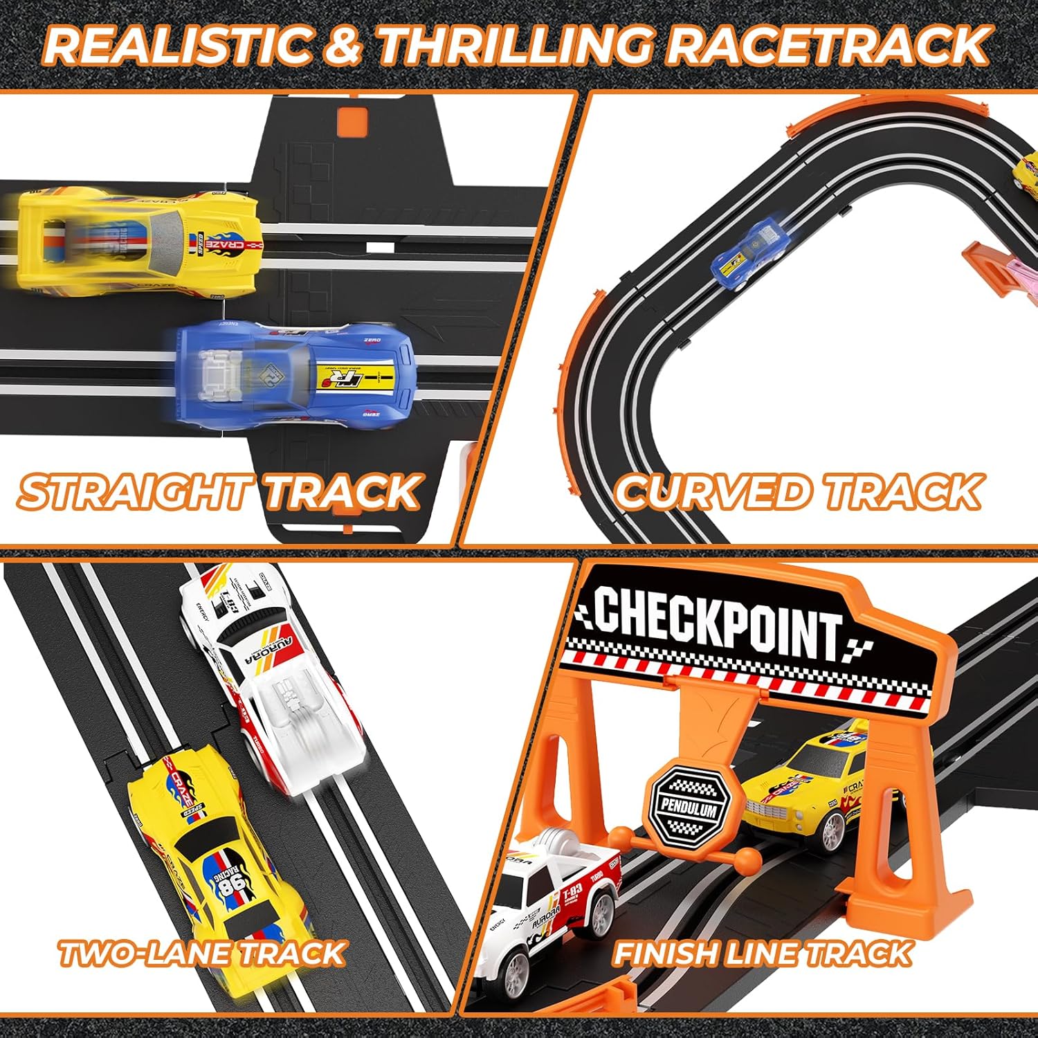 2-in-1 Slot Car Race Track Sets - Electric Race Car Track with 2 High-Speed Racing Cars, Dual Racing Game Lap Counter Circular Overpass Tracks, Remote Control Cars Toys/Gift for Boys Kids Ages 8-12