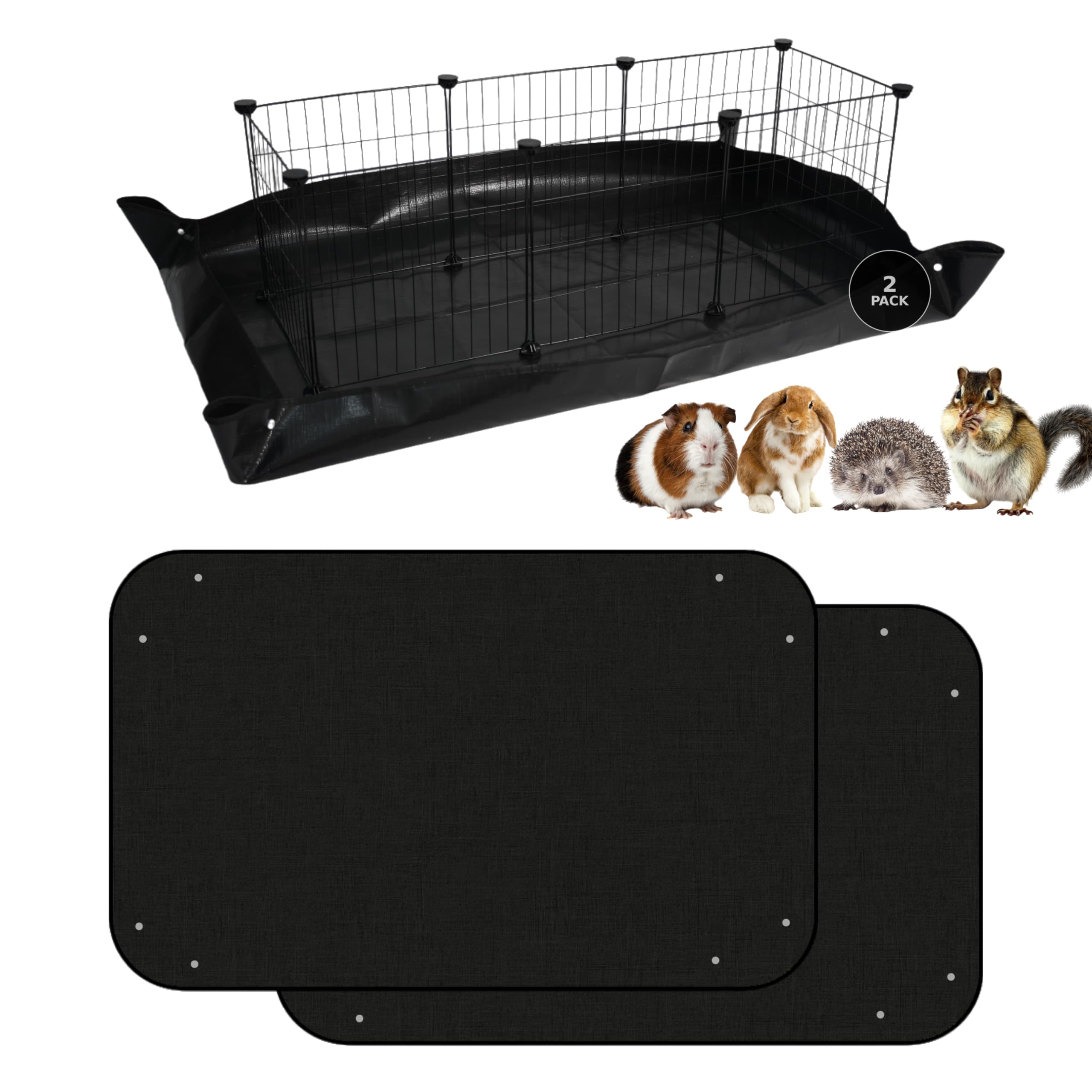 Kaninchenkäfig-Einlage, 150 x 100 cm, wasserdichte Meerschweinchenmatte, extra dicke PVC-Unterseite für Stall, C&C-Käfige | Schnappkanten, für drinnen und draußen, 2 Stück