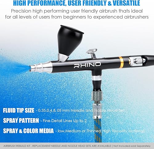 Miniatura 3 de Rhinowisdom Kit de aerógrafo - Juego de pistola de aerógrafo Alimentación por gravedad de doble acción con juegos de agujas de 0.35, 0.4 y 0.020 in