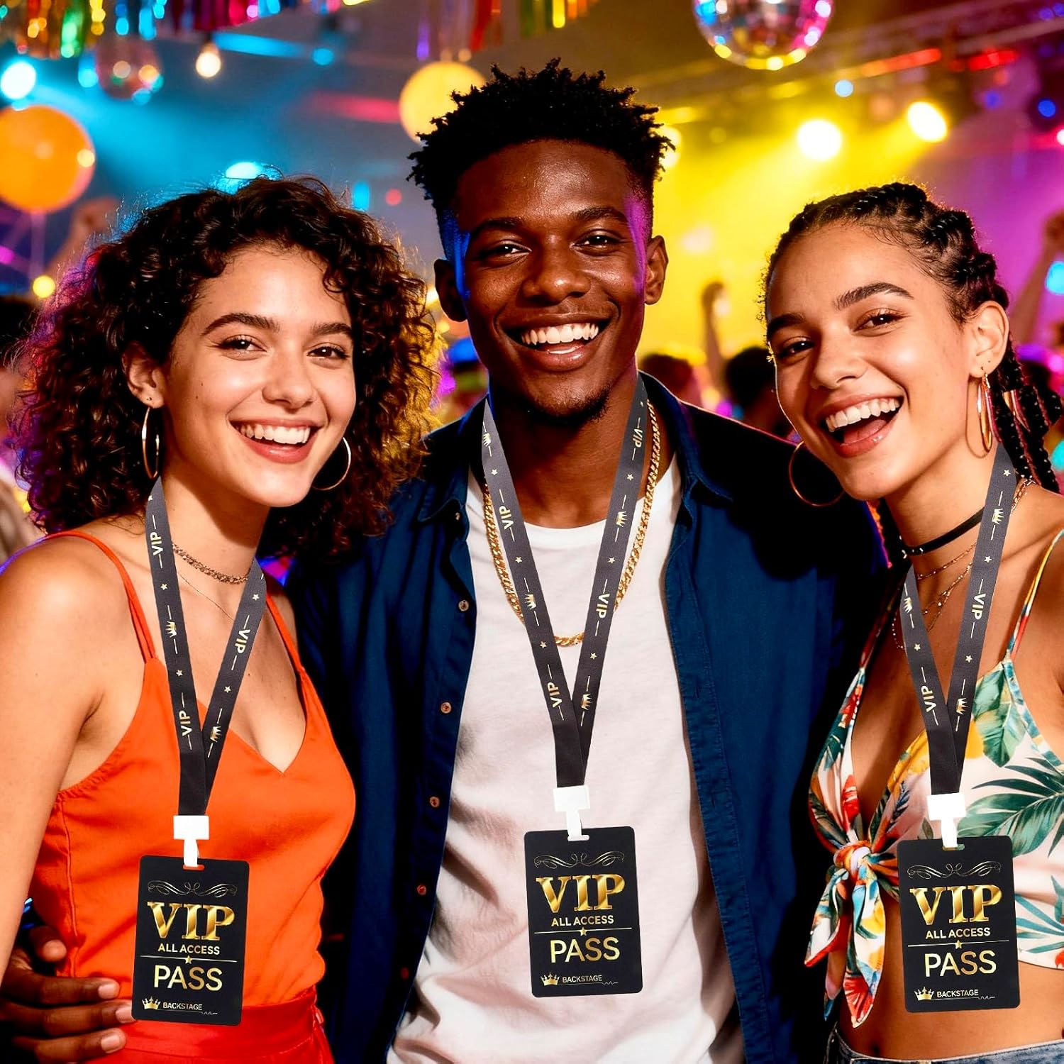 50 Sets VIP Badge Lanyard with Card, Plastic VIP Passes with Lanyard Event Staff Lanyard Backstage Pass for Birthday Party, Music Party, Movie Night, Concert Event(Black, Gold)