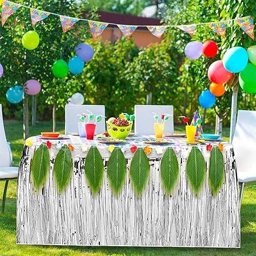 Miniatura 7 de Faldas de mesa de oropel con flecos metálicos de 9 pies x 29.5 pulgadas para mesas rectangulares, cortinas de fondo de oropel, suministros de
